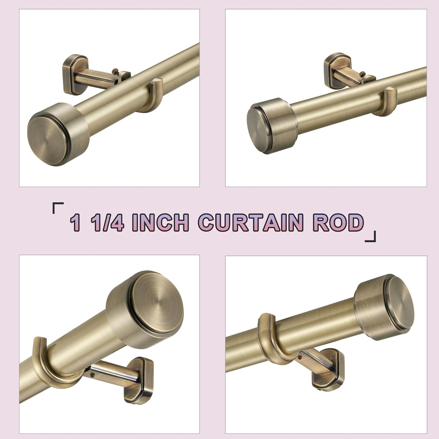 Heavy Duty Curtain Rods,1 1/4" Large Diameter Premium Nonadjustable Curtain Rod,108in/9ft Custom Window Treatment Rods with Durable Aluminum Brackets and End Caps,Antique Bronze Finish
