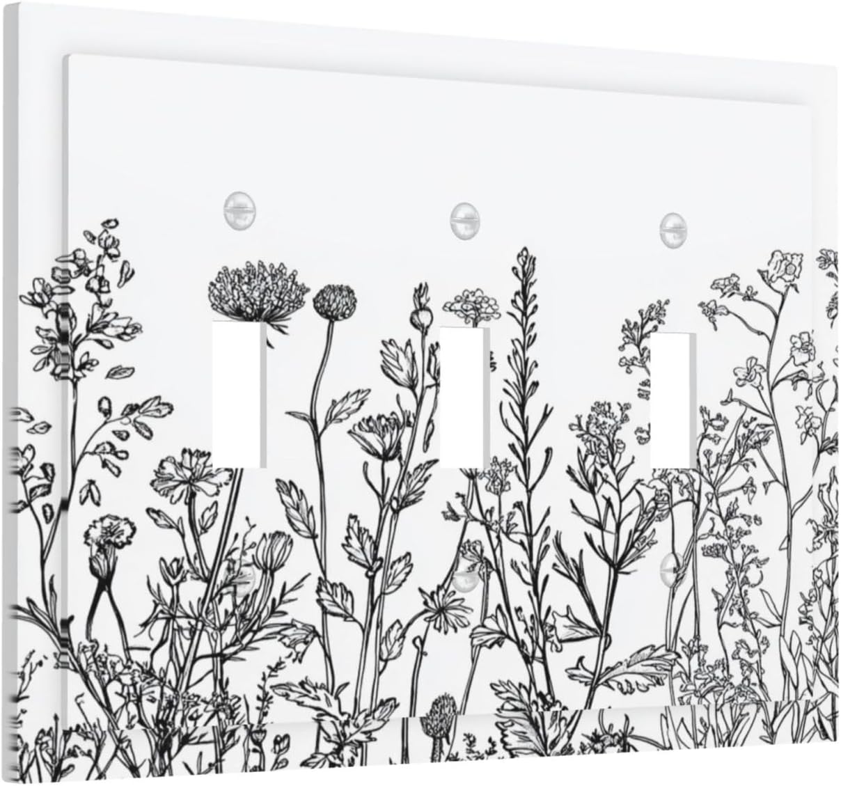 Decorative Switch Plates Floral Wildflower Rustic Plant Leaves 3 Gang Wall Plate Triple Toggle Light Switch Cover Faceplate Electrical Wall Panels For Farmhouse Cabin Decor