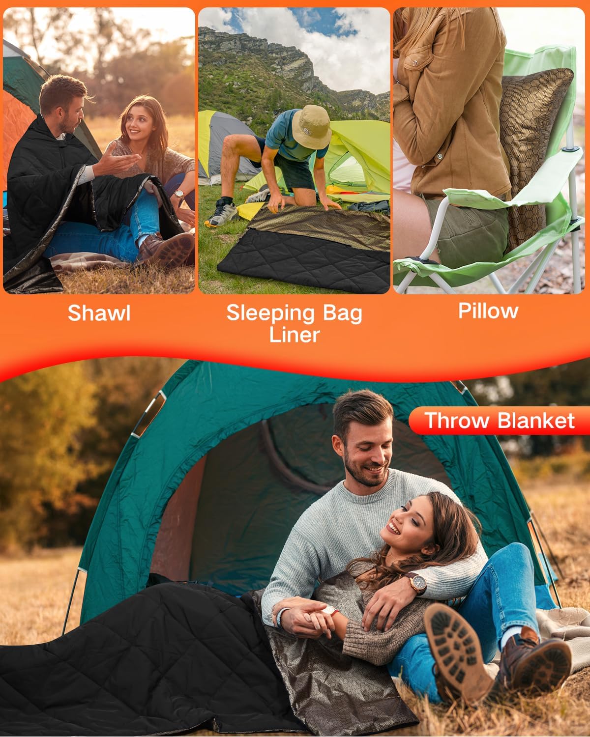 Heated Blanket Battery Operated, Cordless Portable Wearable Electric Blanket with 10000mAh Battery & 6-Zone Fast Heating Shawl Throw for Indoor Outdoor, Camping, Travel, Match, Machine Washable