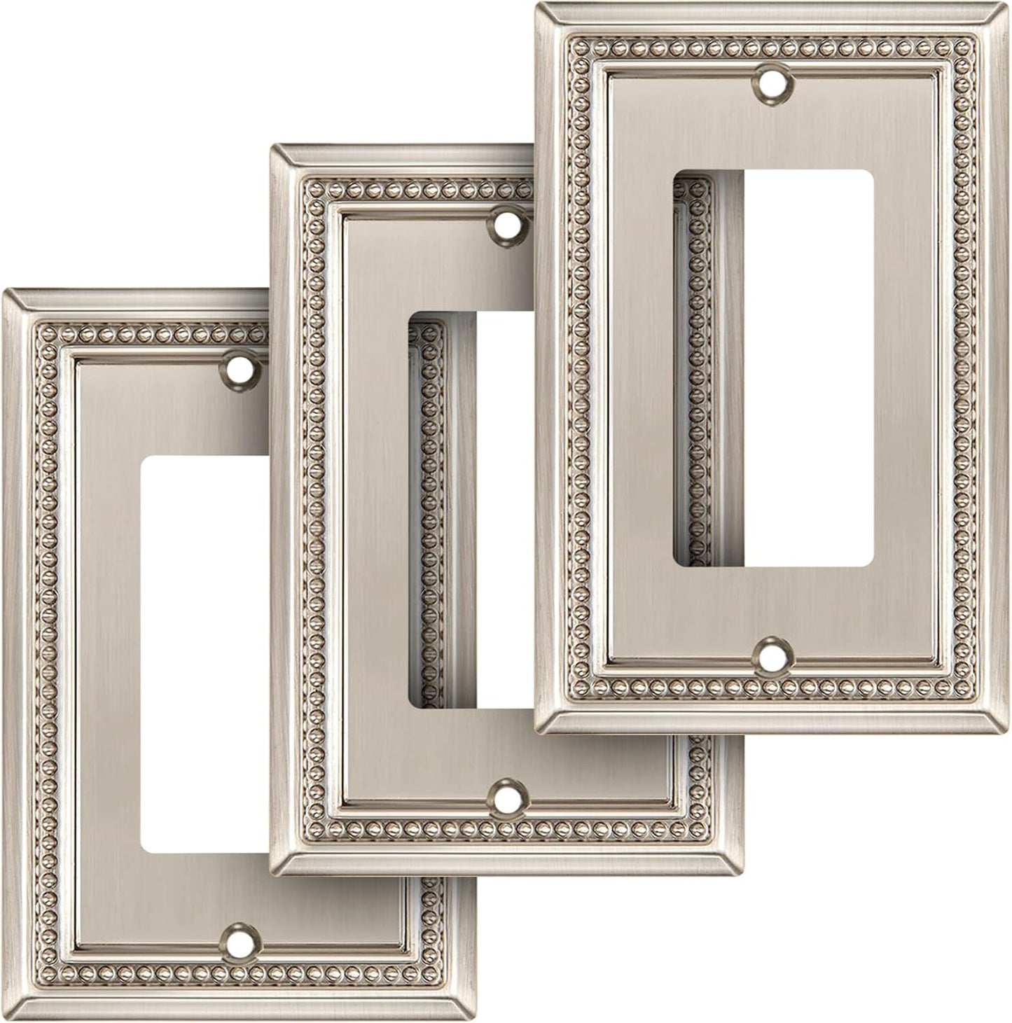 Henne Bery Sunken Pearls Heavy Duty Decorative Wall Plate Switch Plate Outlet Cover (Single Decorator, 3 Pack, Satin Nickel)