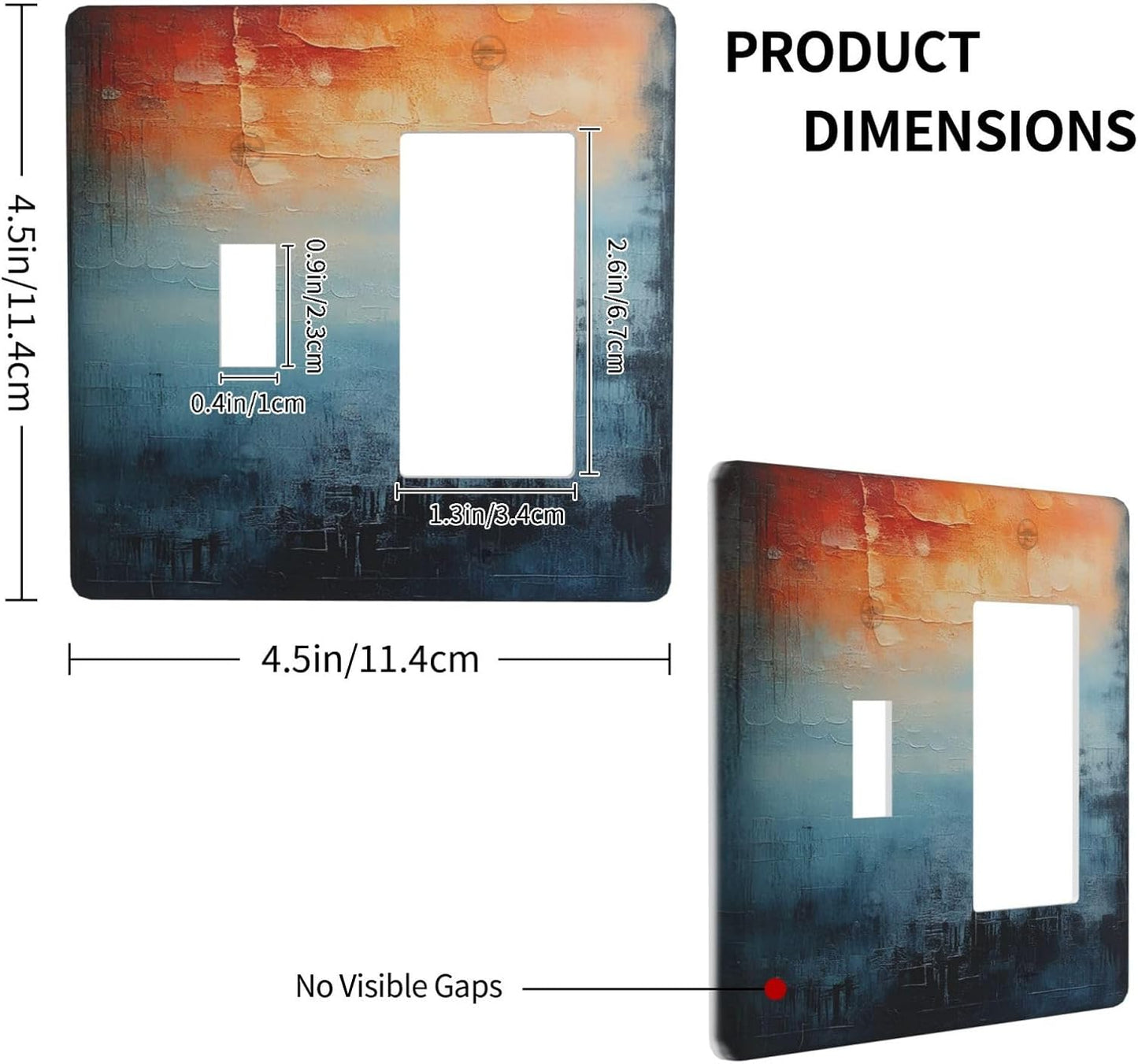 Blue Orange Abstract Modern Minimalist Oil Painting 2 Gang Combo 1 Toggle 1 Rcoker Light Switch Covers Decorative Switch Plates Electrical Switch Plates and Outlet Covers for Home 4.5 X 4.5 IN