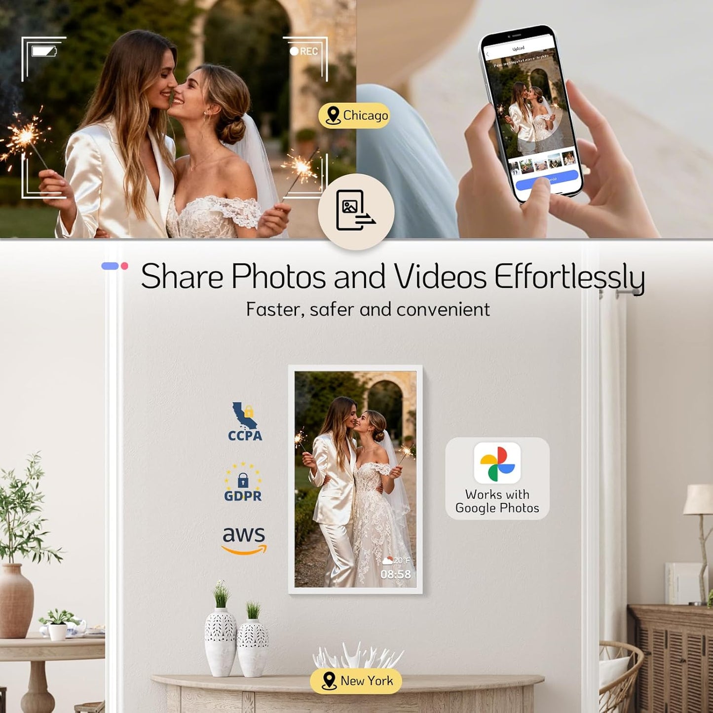 NexFoto Touchscreen Digital Picture Frame Large 21.5 Inch, WiFi Digital Photo Frame 64GB, Add Photos from Google Photos, Upload via App/USB/Micro SD, Gifts for Christmas/Mom/Grandparents, White