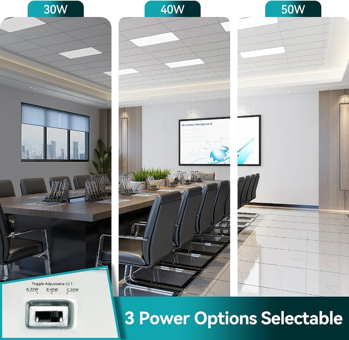 4 Pack 2x4 LED Flat Panel Light with Emergency Battery Backup, Up to 1.5H of Power Support at 8W Output, 0-10V Dimmable, 3000K/4000K/5000K, 30W/40W/50W Selectable, UL & ETL