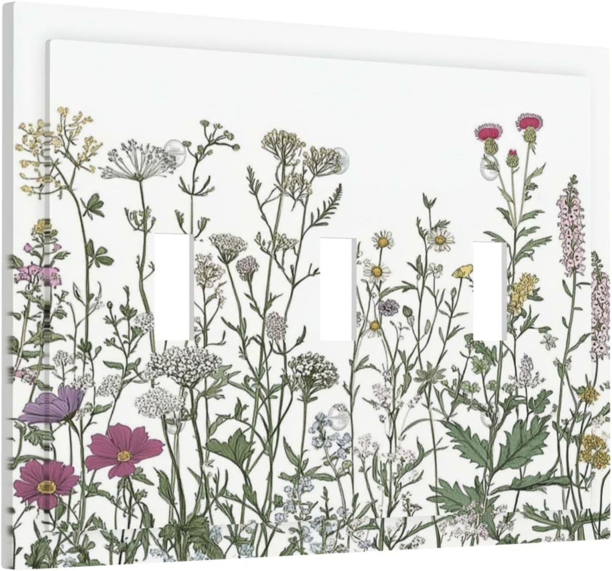 Vintage Herbs Wildflowers Plant Floral Decorative Switch Plates 3 Gang Wall Plate Triple Toggle Light Switch Cover Faceplate Electrical Wall Panels For Bed Room Home Decor