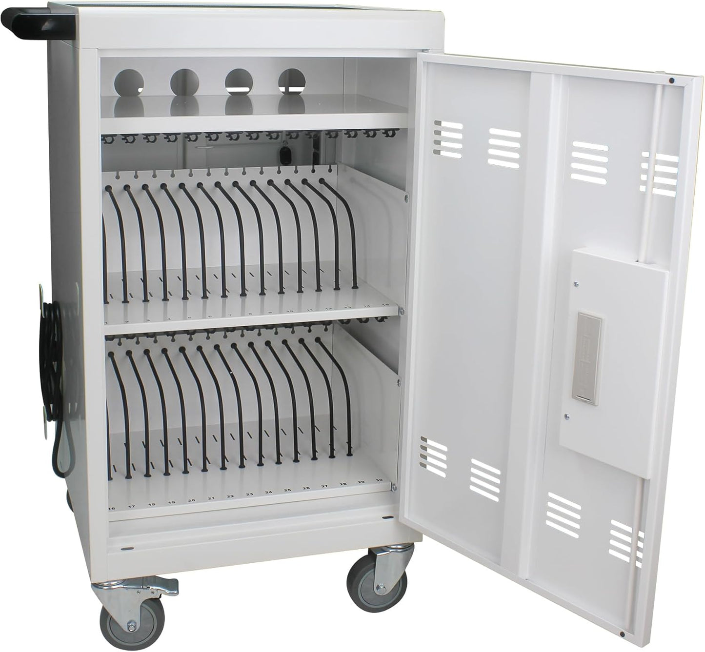 Laptop Charging Cart, 30 Laptop Storage Cart, Electronic Combination Lock,Mobile Charging Cabinet for iPads up to 16.3", Chromebook Devices, Cord Management.School,Business.White