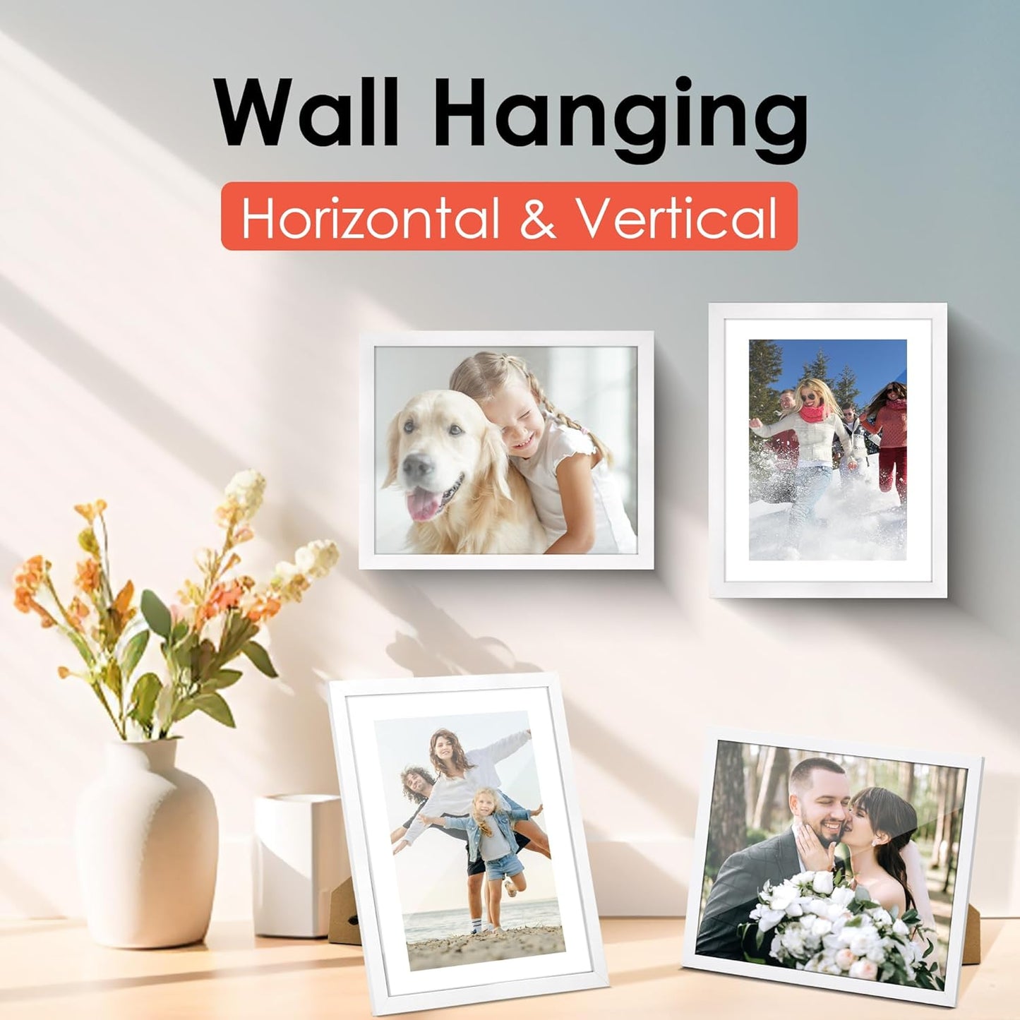 FIXSMITH 8x10 Picture Frame Set of 6, White Photo Frames Bulk with HD Plexiglass, Display Pictures 5x7 with Mat or 8x10 Without Mat, Multi Picture Frames Collage for Tabletop or Wall Display