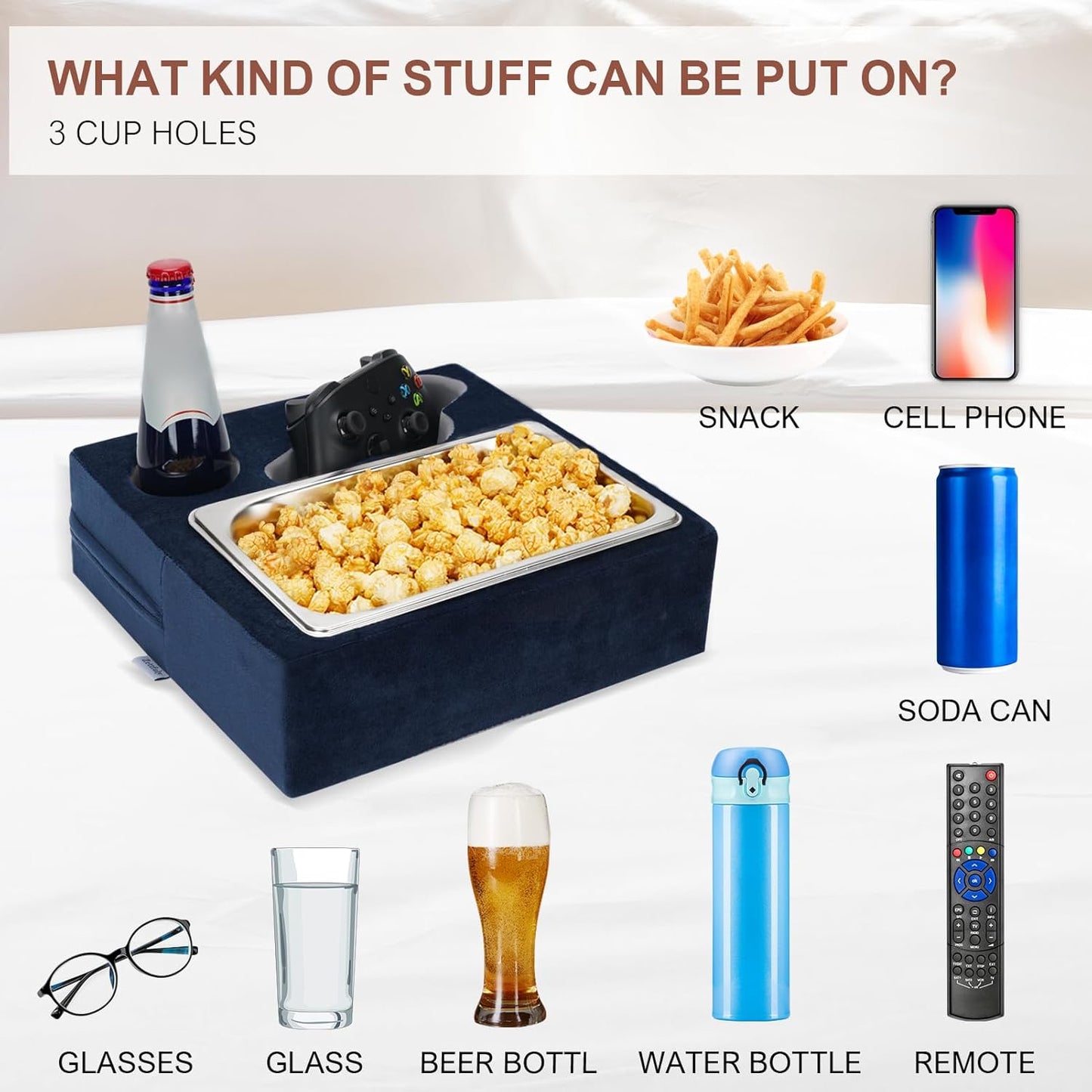 Couch Cup Holder, Couch Caddy, Couch Drink Holder, Bed Cup Tray, Sofa Cup Holder Remotes Holder for Cups, Headphones, Snacks and Phones, Use it on Car, Pack, Beach, RV, and More (Navy)