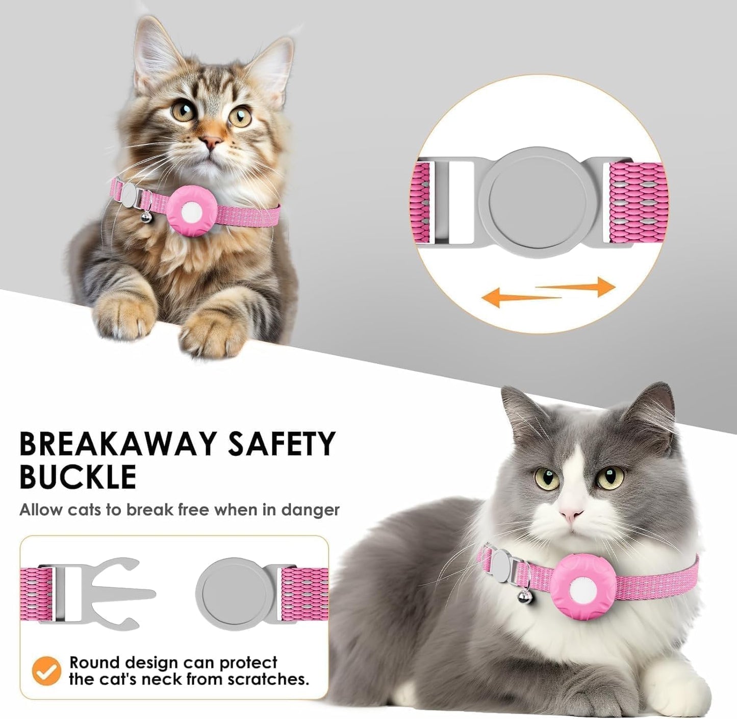 Cat Tracker,Pet Tracker for Cats Compatible with Apple Find My App(Only iOS),Waterproof Tracker Cat Collar with Safety Elastic Buckle,No Monthly Fee,Works with Any Collar (Pink)