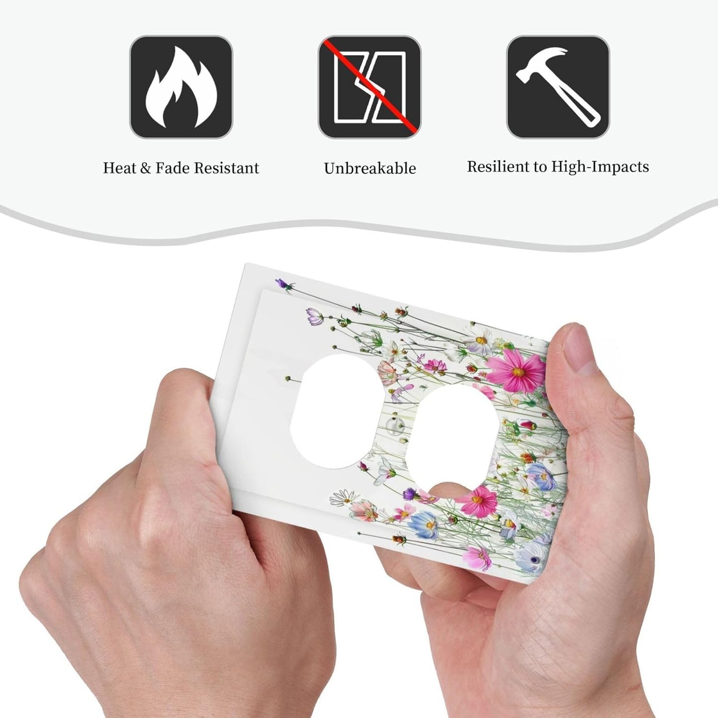 Outlet Covers Boho Colorful Flowering Plant Wild Flower 1 Gang Duplex Light Switch Cover Decorative Switch Plates Electrical Receptacle Faceplate Wall Plate For Bed Room Living Room