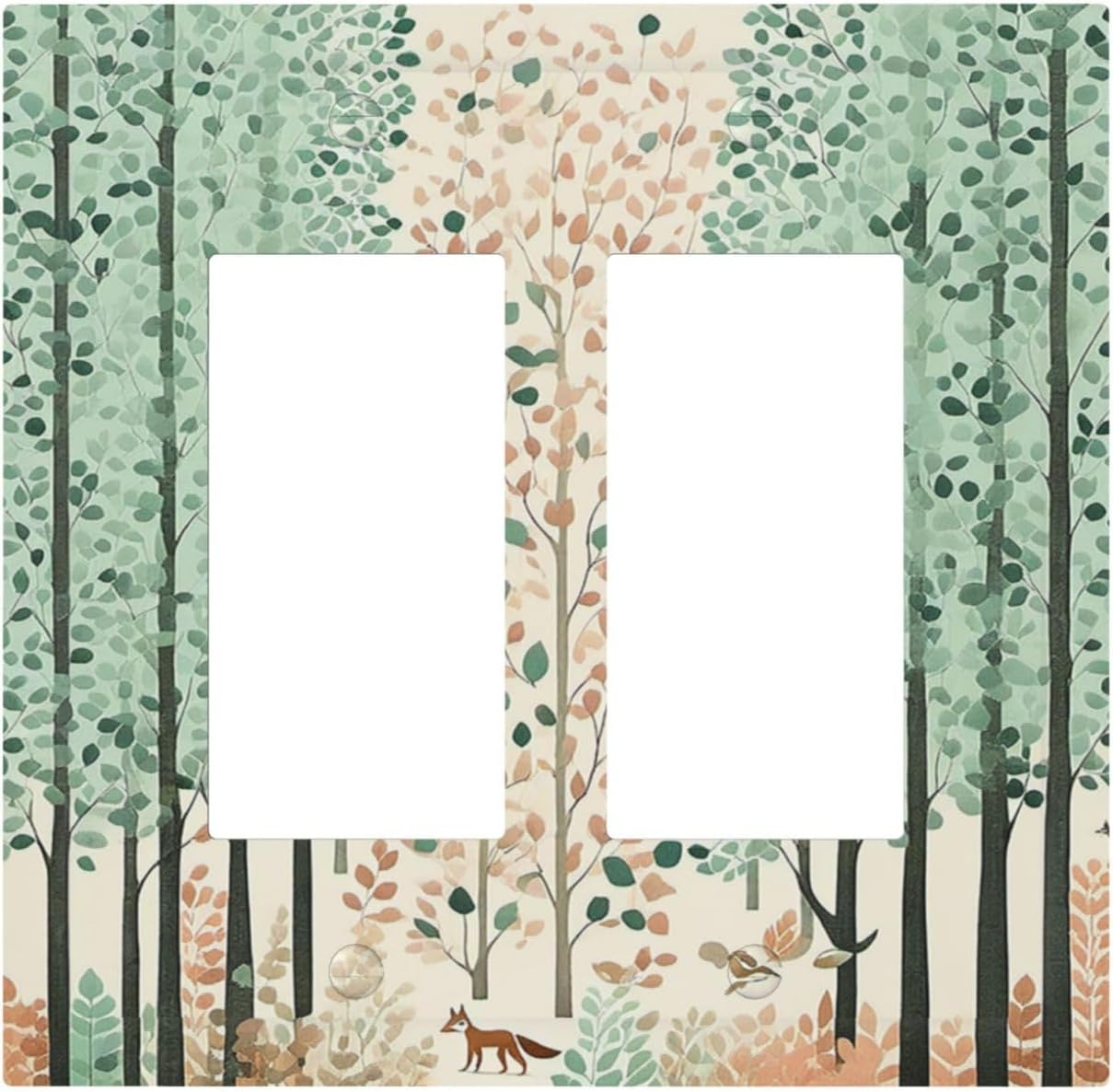 Boho Wildflower Forest Woodland Animals Decorative Outlet Covers 2 Gang Double GFCI Rocker Light Switch Cover Plate Electrical Wall Panels for Bedroom Bathroom Decor