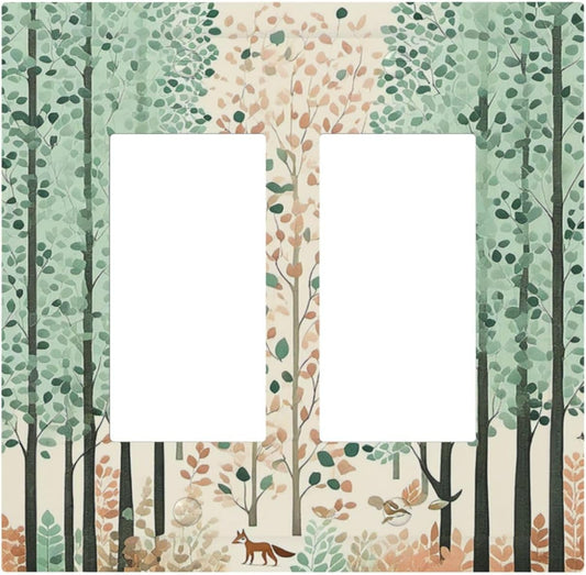 Boho Wildflower Forest Woodland Animals Decorative Outlet Covers 2 Gang Double GFCI Rocker Light Switch Cover Plate Electrical Wall Panels for Bedroom Bathroom Decor