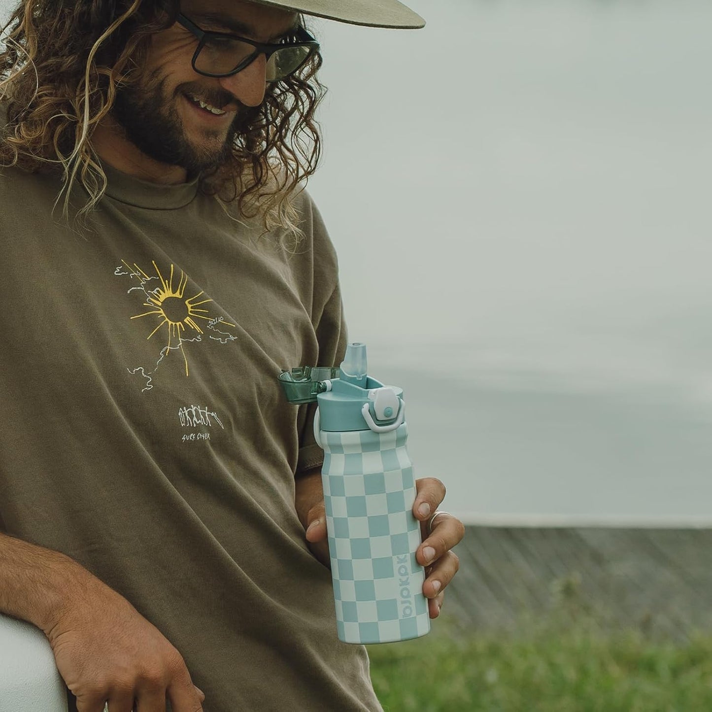 BJPKPK Insulated Water Bottle 25oz Stainless Steel Water Bottles with Straw and Carry Handle Double Wall Metal Thermal Flask,Sage
