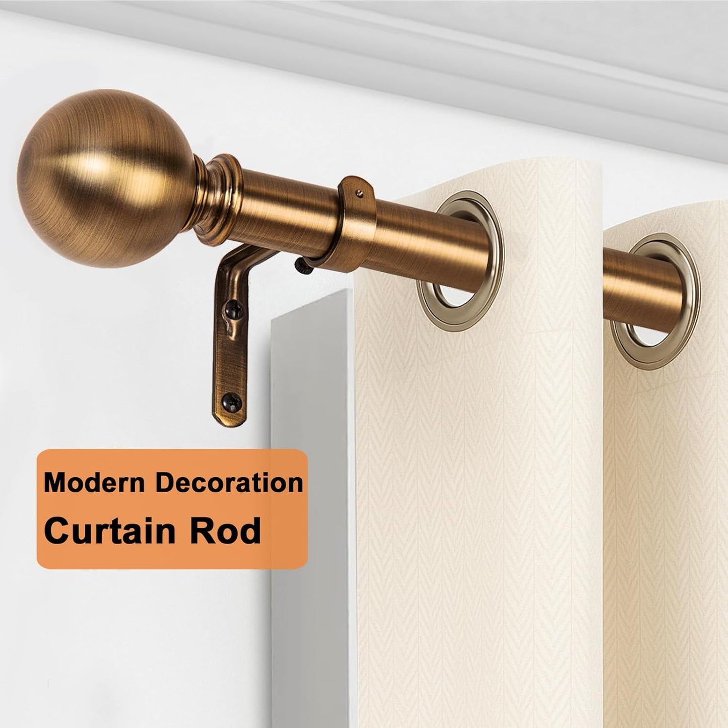 Curtain Rods for Windows 18 to 121 inches, 1 Inch Modern Metal Drapery Rods, Adjustable Heavy Duty Curtain Pole with Round Finials(18"-121"Antique Brass)