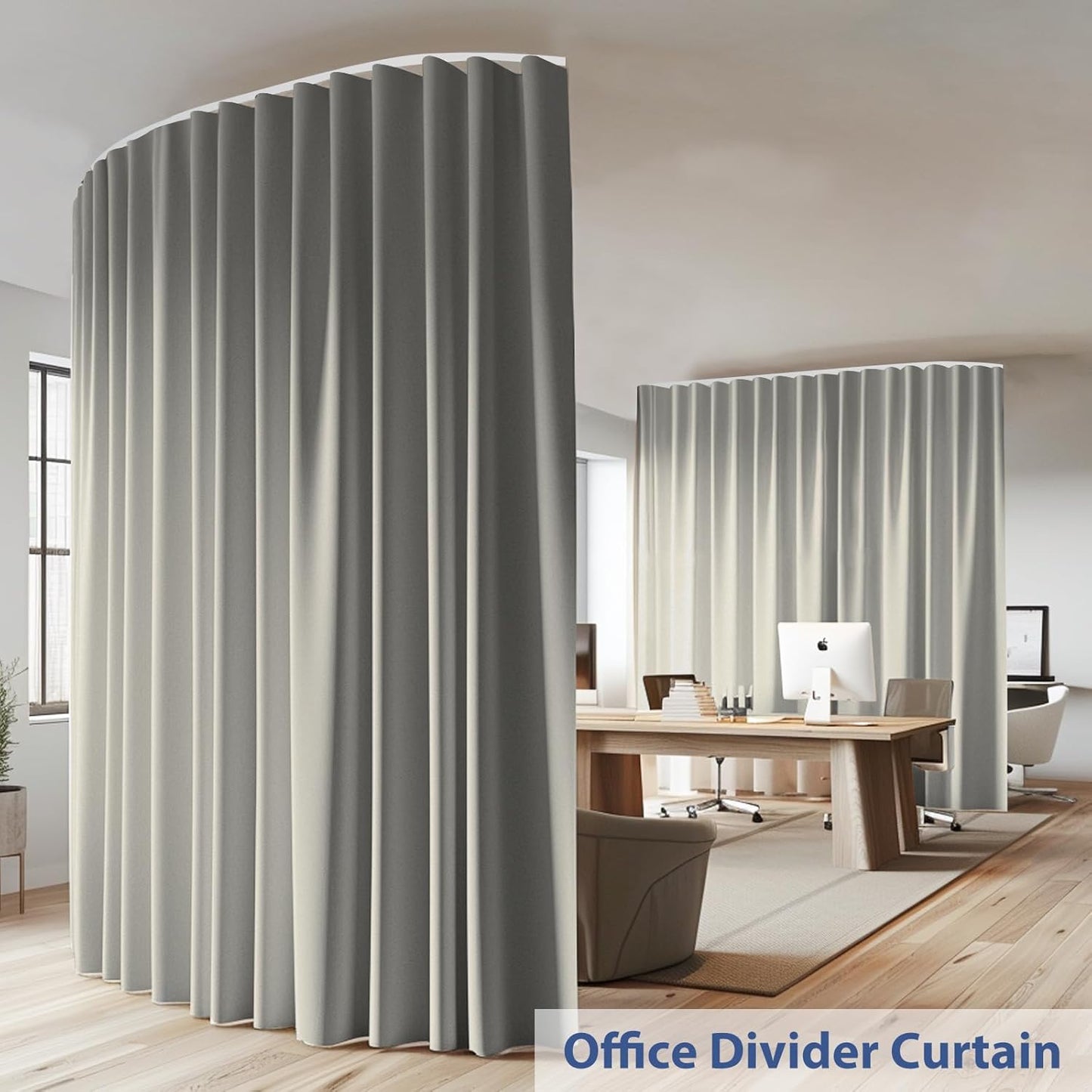 Room Divider Ceiling Mounted Curtains Track Sets Extra Wide Blackout Curtain Flexible Tracks for Bedroom Privacy Partition Separator, 1 Panel Light Grey Drape and White Rail, W10 x H7ft