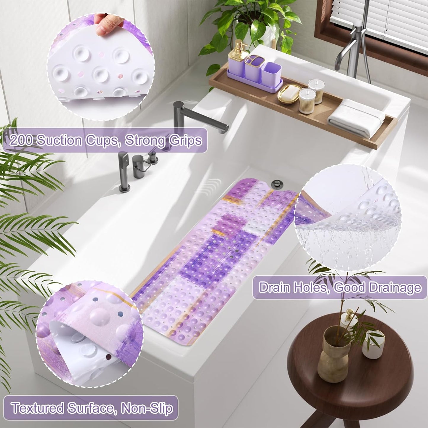 Bathroom Accessories Set - 26PCS Purple Bathroom Set, Bathroom Accessory Set with Shower Curtain and Rugs and Bathtub Mats for Home