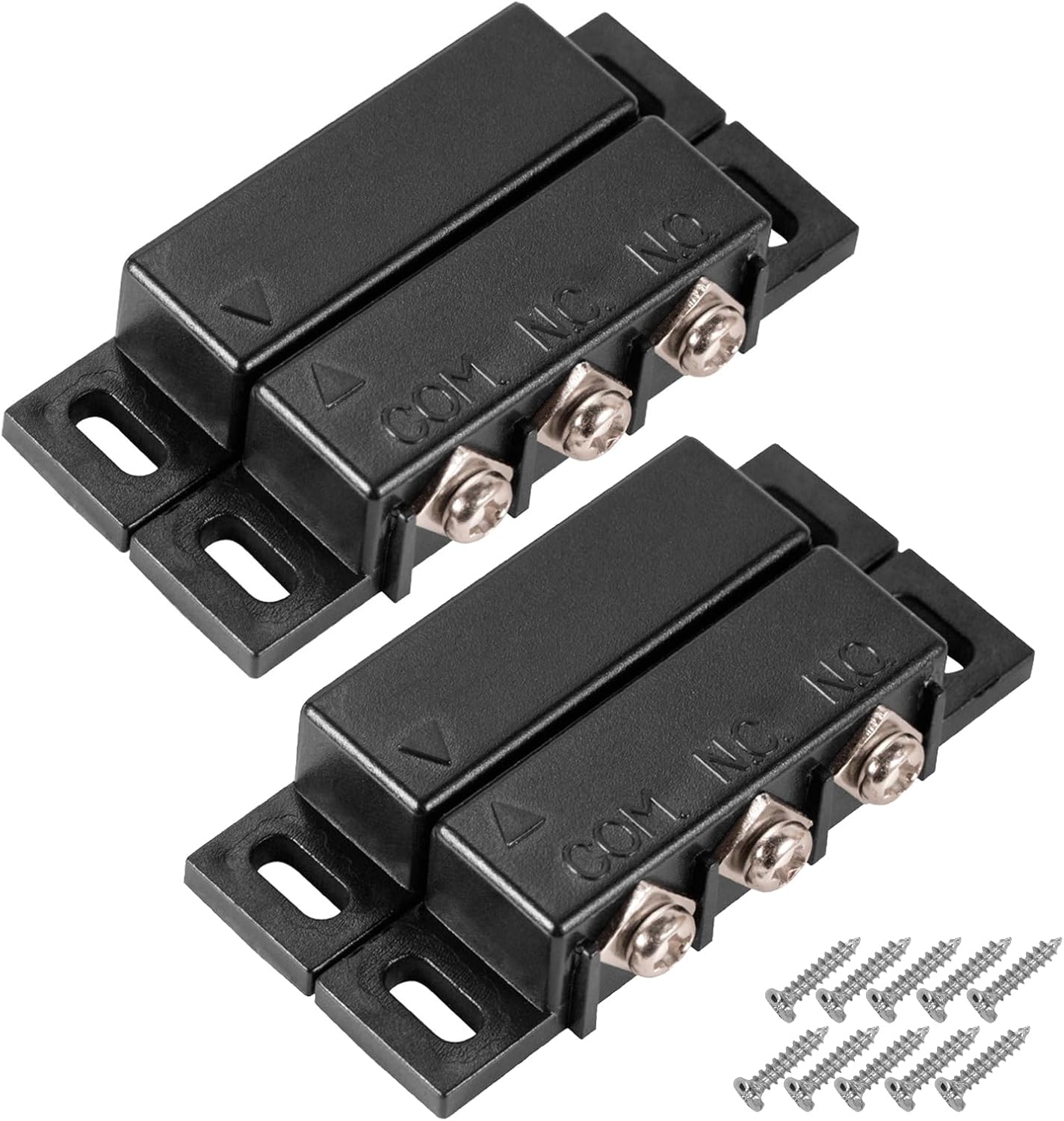 Magnetic Reed Switch Normally Open and Normally Closed NC NO Magnetic Contact Sensor Alarm Magnetic Door Switch,Proximity Switch for Door Alarm, Window Safety, Black,Pack of 2 with 40 Screws