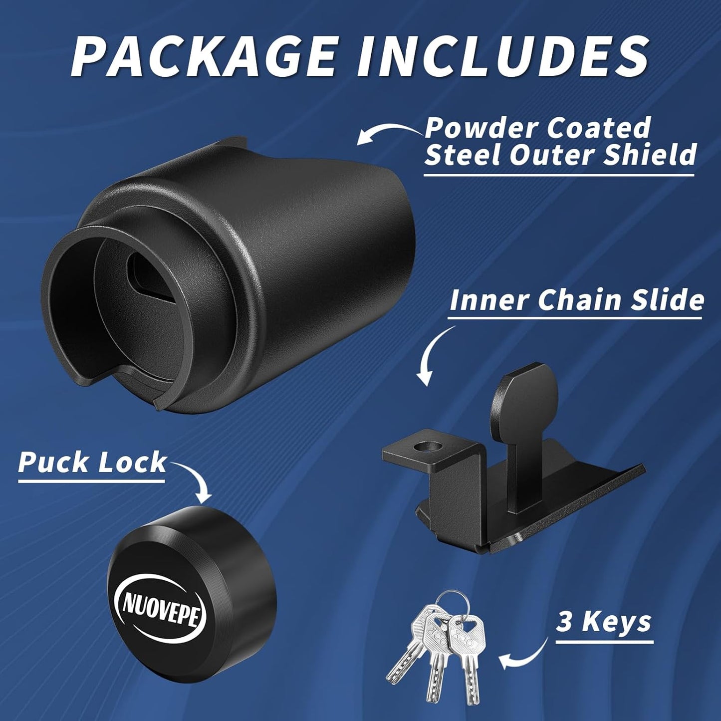 Trailer Lock Fits 2 Inch Couplers, Secures Safety Chains Anti-Theft Ball Hitch Lock, Pry-Resistant & Heavy-Duty Trailer Hitch Locks for RV | Boat | ATV | Utility Trailer (Black)