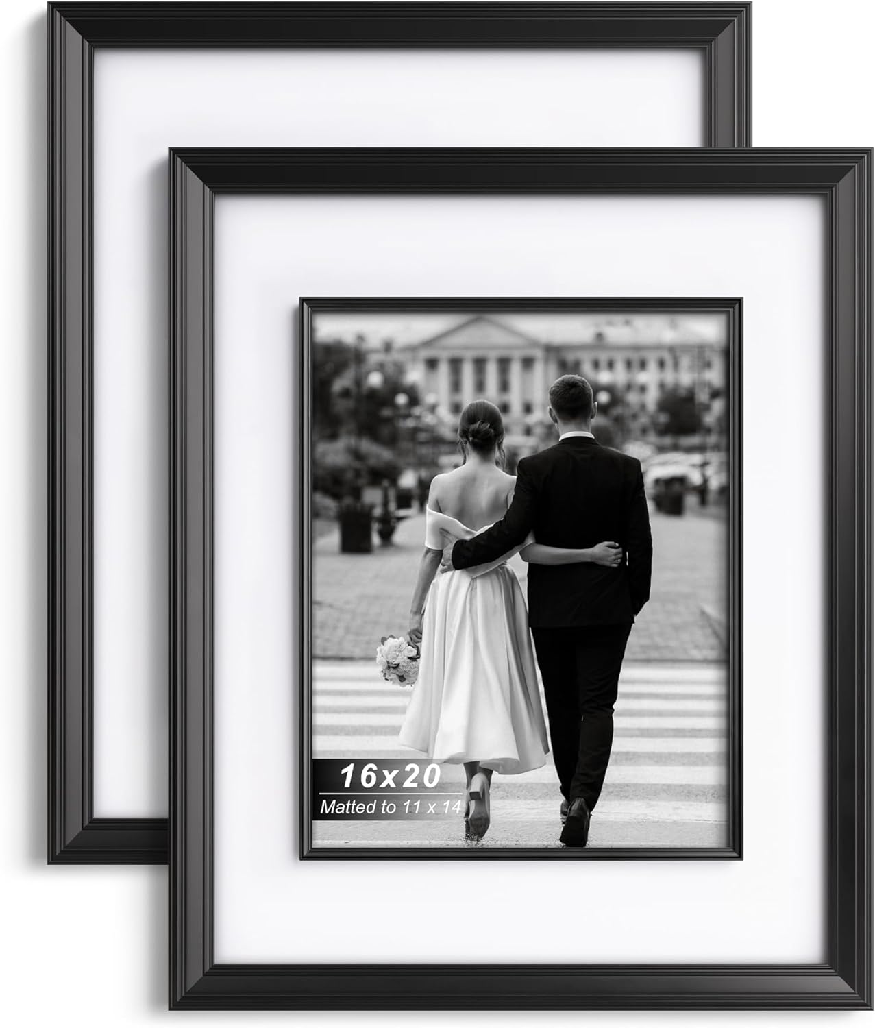 Yaetm 16x20 Black Picture Frame with Decorative Inner Frame & Tempered Glass, Display 11x14 Photos with Mat on Wall - Portrait or Landscape - Ideal for Office & Home Décor (Black, 2 Pack)