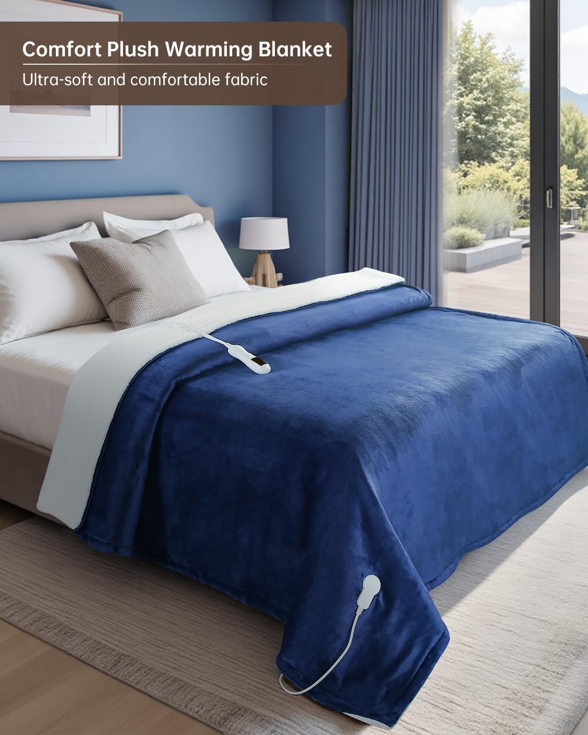 Electric Heated Blanket Full Size, Washable Blanket Warmer for Home for Adults, Fast Heating Super Cozy Soft Flannel 72" x 84", 9 Heat Levels, 1-9H Auto-Off, ETL Certified, Navy Blue