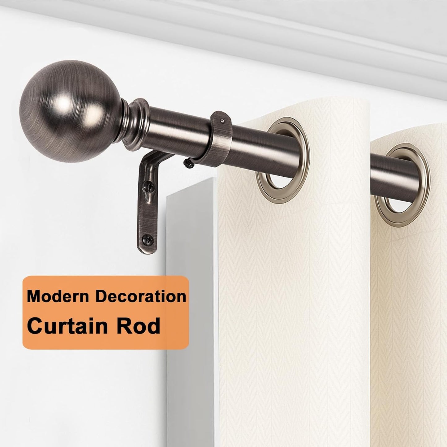 Nickel Curtain Rods for Windows 18 to 45 inches, 1 Inch Modern Metal Drapery Rods, Adjustable Heavy Duty Curtain Pole with Round Finials(18"-45"Antique Nickel)