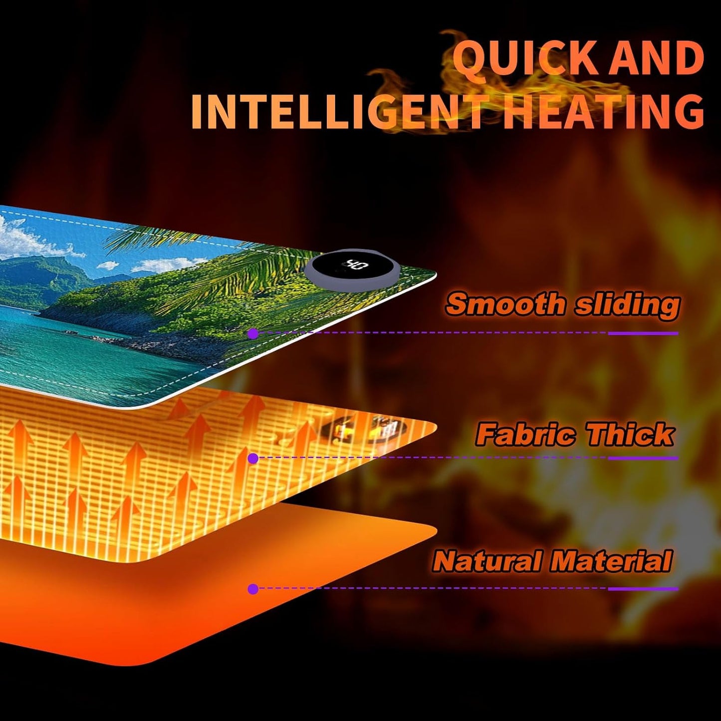 Heated Mouse Pad 31.5x13 in 3-Temp Fast Heating Desk Mat with Auto Timer Warmer for Hands Wrist Pain Relief Waterproof Keyboard Mat for Office, Gaming, Home, Tropical Paradise Beach