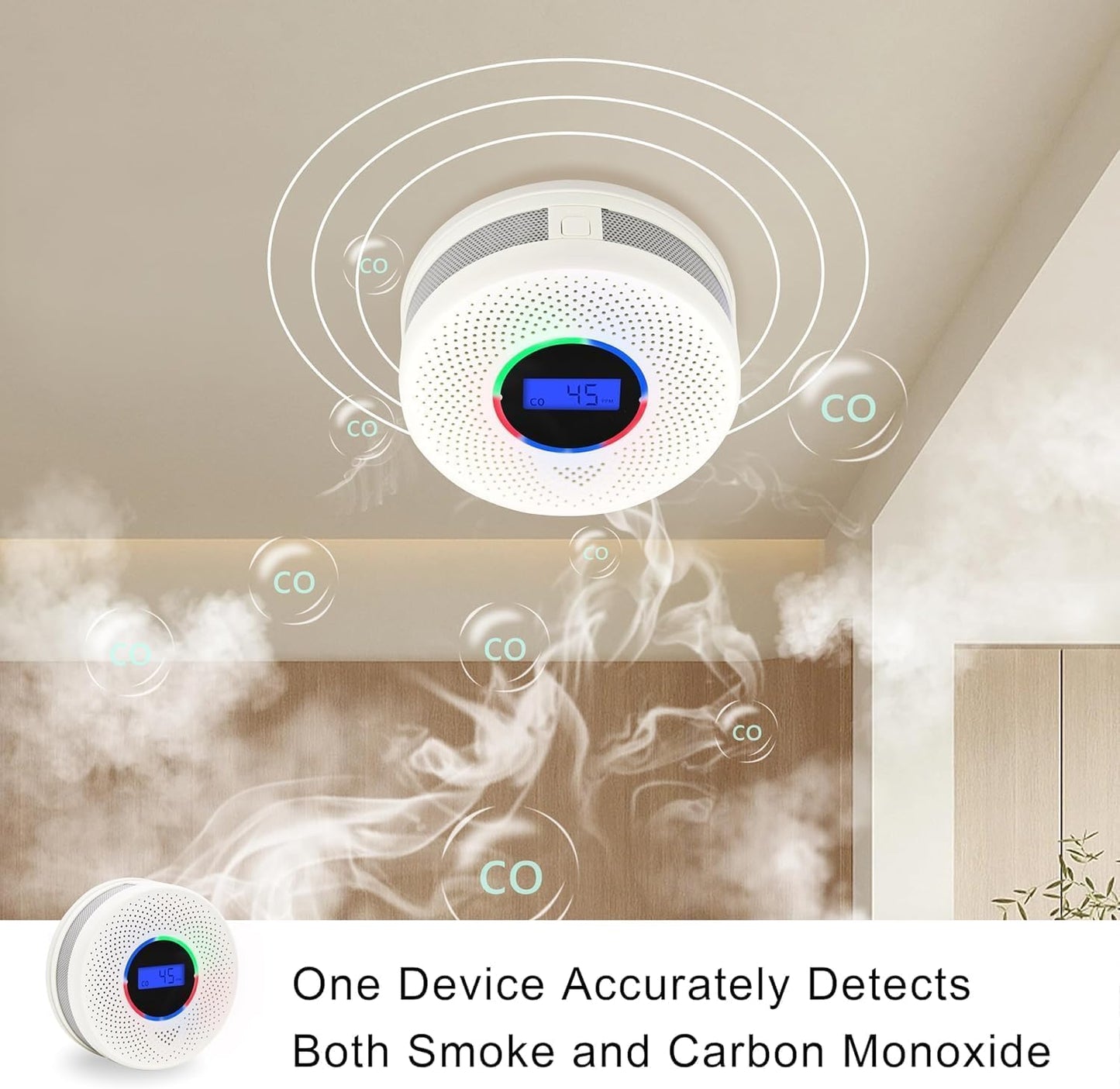 Kesy Upgraded Smoke and Carbon Monoxide Detector 10-Year Lifespan, Dual Sensor Smoke Alarm & Carbon Monoxide Detector (2 Pack)