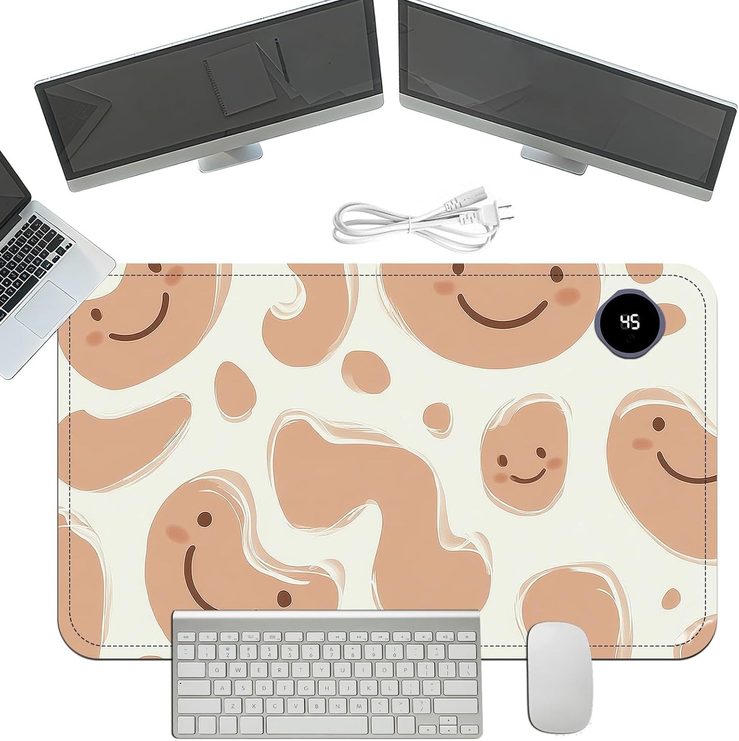Heated Mouse Pad with 3 Temperature Settings(104°F–122°F),Large 24x14.2 Inch PU Leather Heated Desk Mat,Waterproof Warming Pad for Office,Gaming & Cold Hands Relief,Abstract Geometrical
