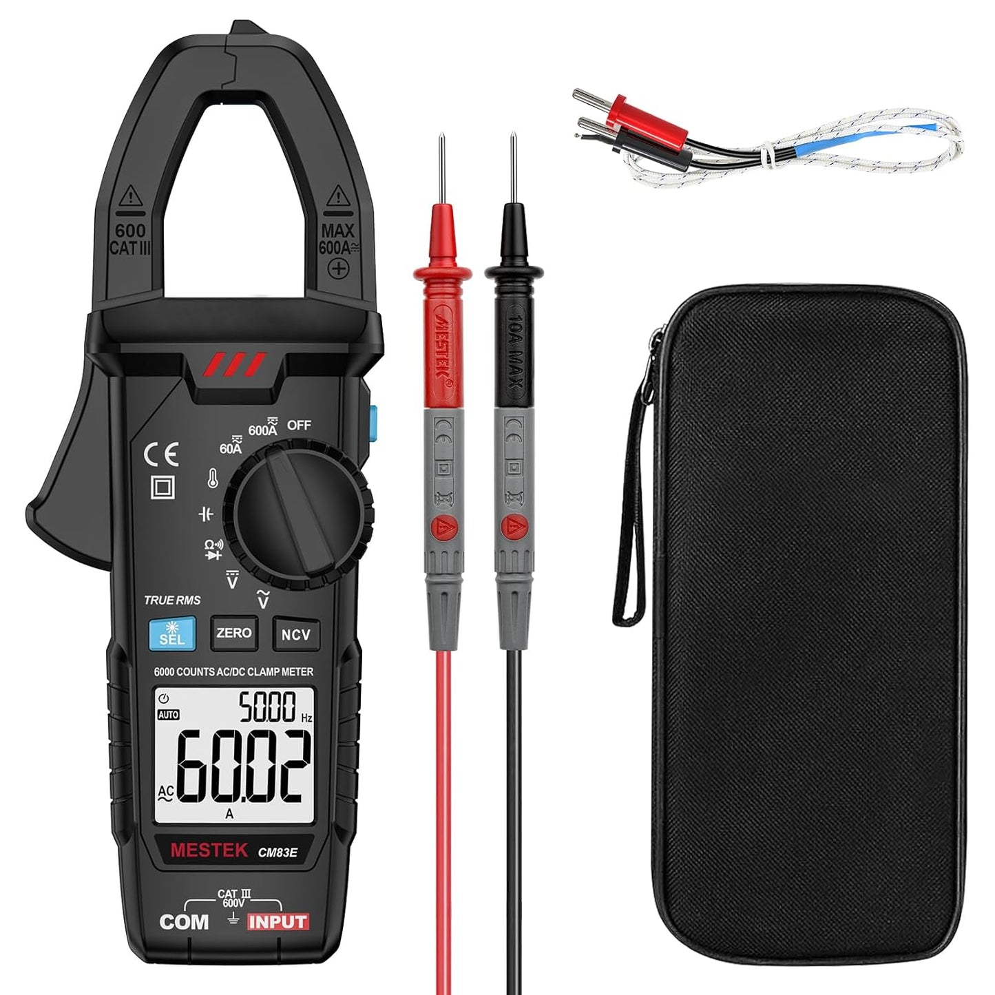 MESTEK Clamp Meter, Digital Clamp Multimeter Voltage Tester TRMS 6000 Counts Current Amp Volt Meter, Voltmeter Measures NCV AC DC Current Voltage Resistance Capacitance Temperature Diodes Continuity