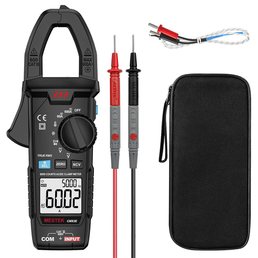 MESTEK Clamp Meter, Digital Clamp Multimeter Voltage Tester TRMS 6000 Counts Current Amp Volt Meter, Voltmeter Measures NCV AC DC Current Voltage Resistance Capacitance Temperature Diodes Continuity