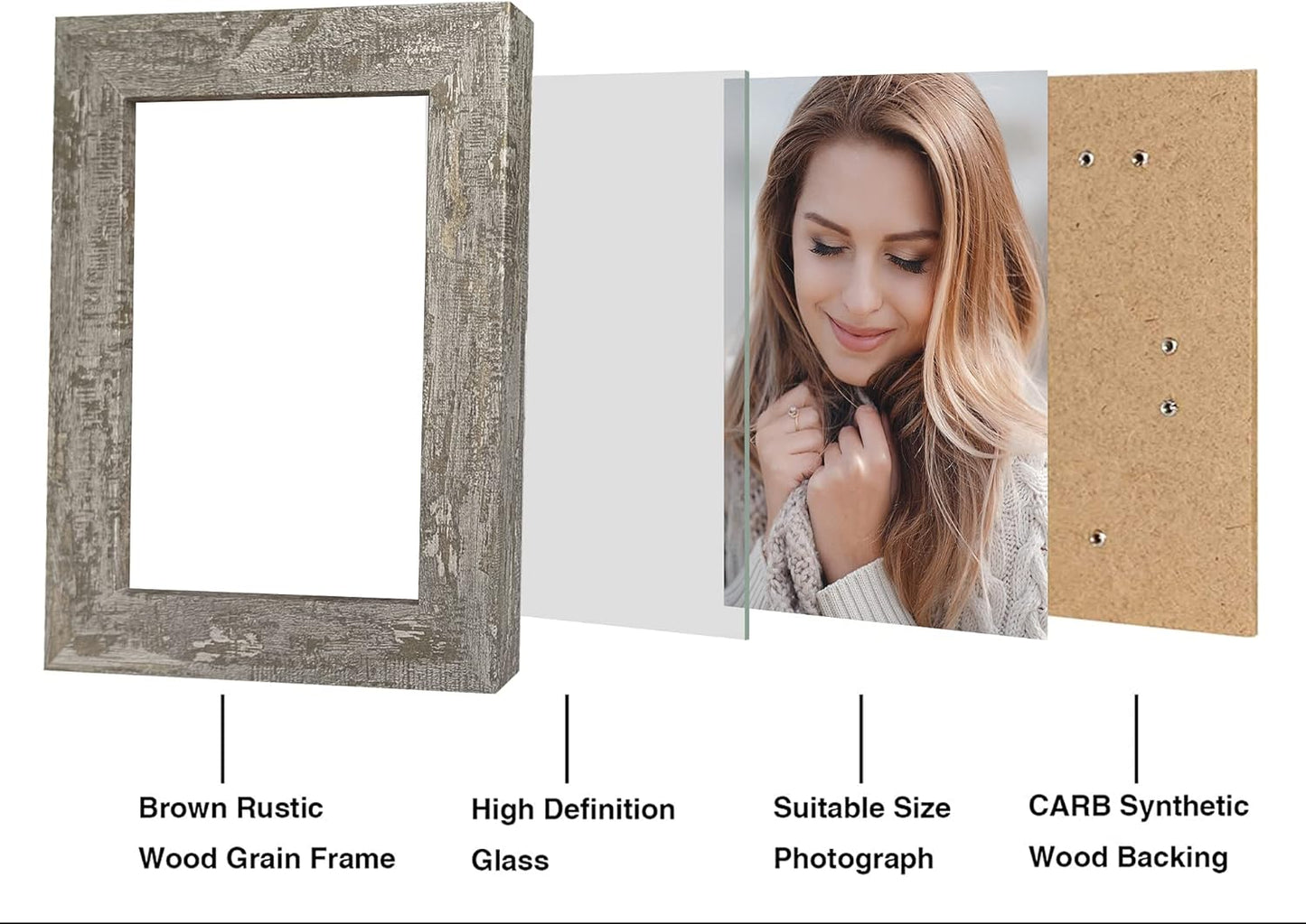 iRahmen 4x6 Picture Frame set of 4, High Definition Glass Distressed Moss Green Frame, 4 x 6 Wood Photo Frames for Desktop Display and Wall Mounting