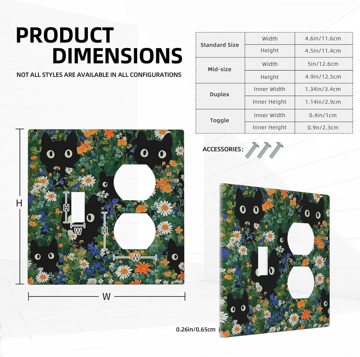 Boho Funny Black Cute Cats Daisy Wildflower Wallplates 1 Toggle 1 Duplex Switch Plate Electrical Gfci Faceplate Decorative Light Switch Covers For Kids Room Bed Room Decor