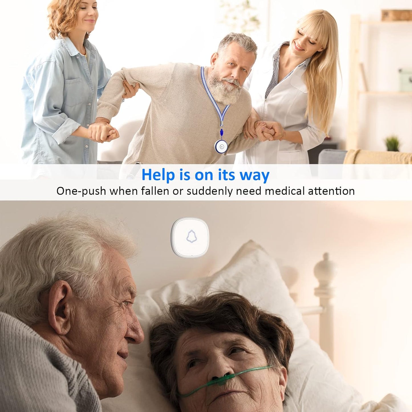 3 Pack Wireless Caregiver Pager Panic SOS Call Button with Receiver for Elderly/Patient/Child, 500+ ft Range Attention Pager Alarm Nurse Calling Alert Patient Help Button for Home/Personal