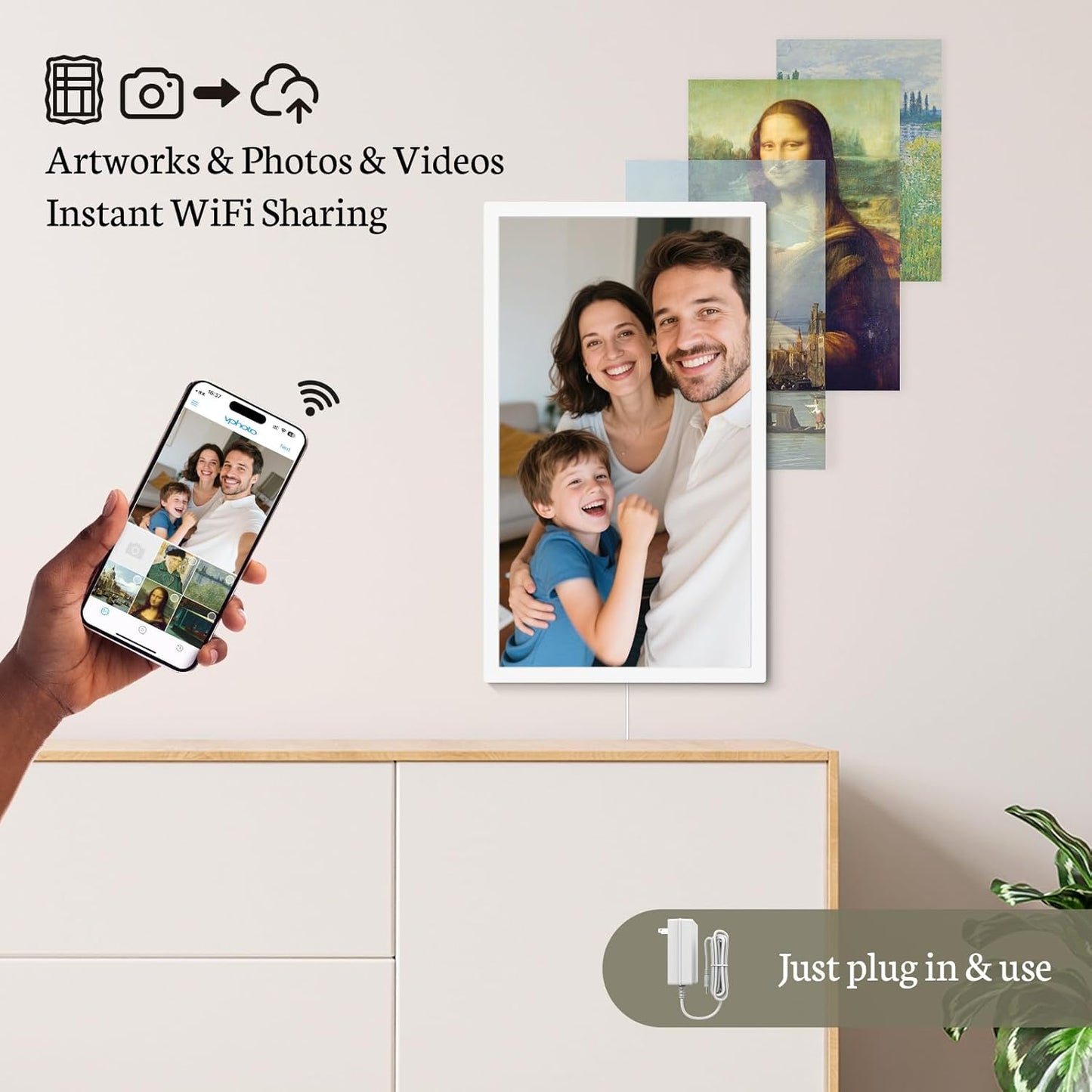 BSIMB Large Digital Picture Frame 27 Inch, 1920x1080 FHD WiFi Digital Photo Frame Electronic 32GB Display, Wall Mount Included, Share Pictures/Videos via App Easy Setup Gifts for Mom(Non-Touch), White