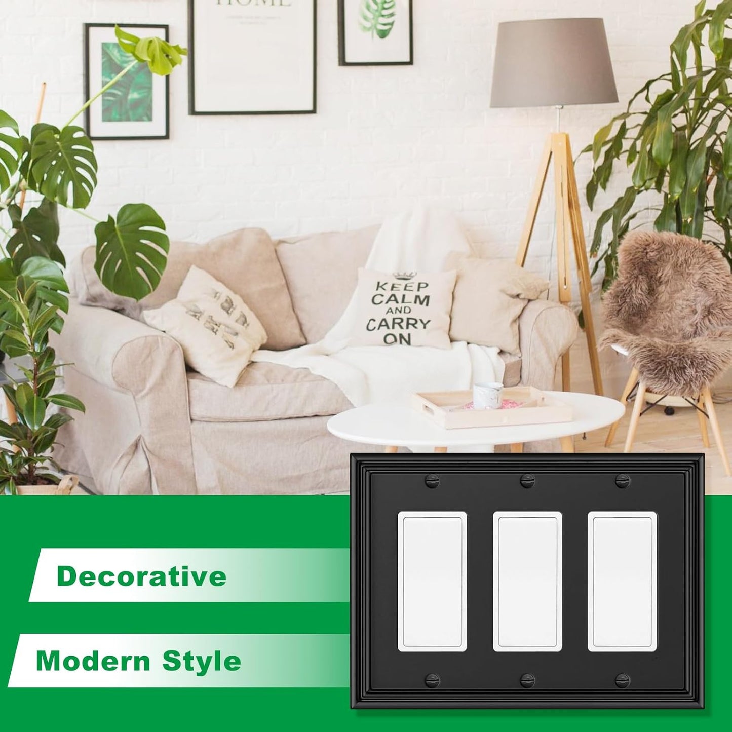 Black Modern Decorative Wall Plate Light Switch Cover Decorator Outlet Covers Rocker Switch Plates Bamboo Fiber Material Wall Plates for Kitchen Bathroom (3 Gang Triple Decorator-1 Pack)