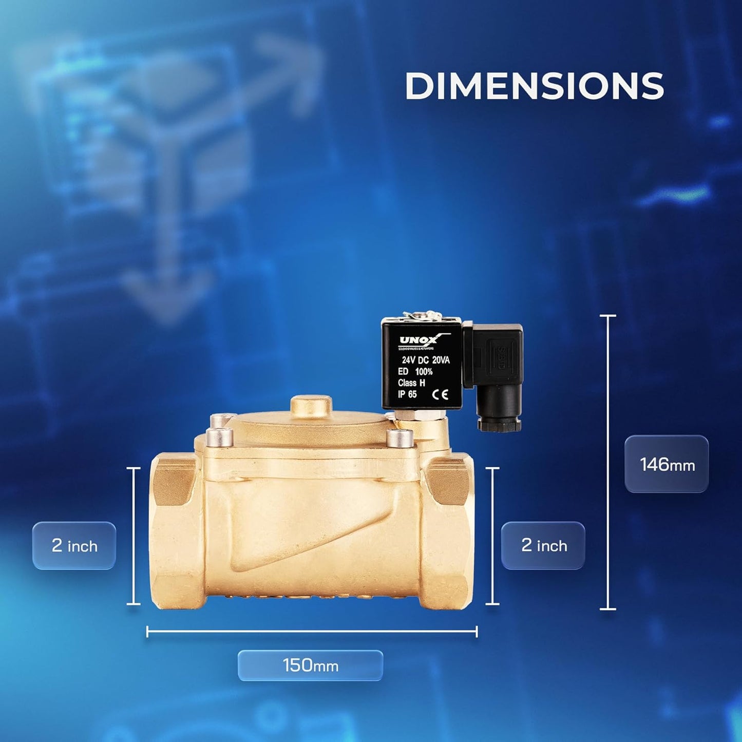 UNOX 2 inch NPT Solenoid Valve 24V DC, Brass Control Valve Normally Closed - 7-232 PSI Multi-Purpose Reliable Control Valve for Water, Air, and Gas - Solenoid Valves