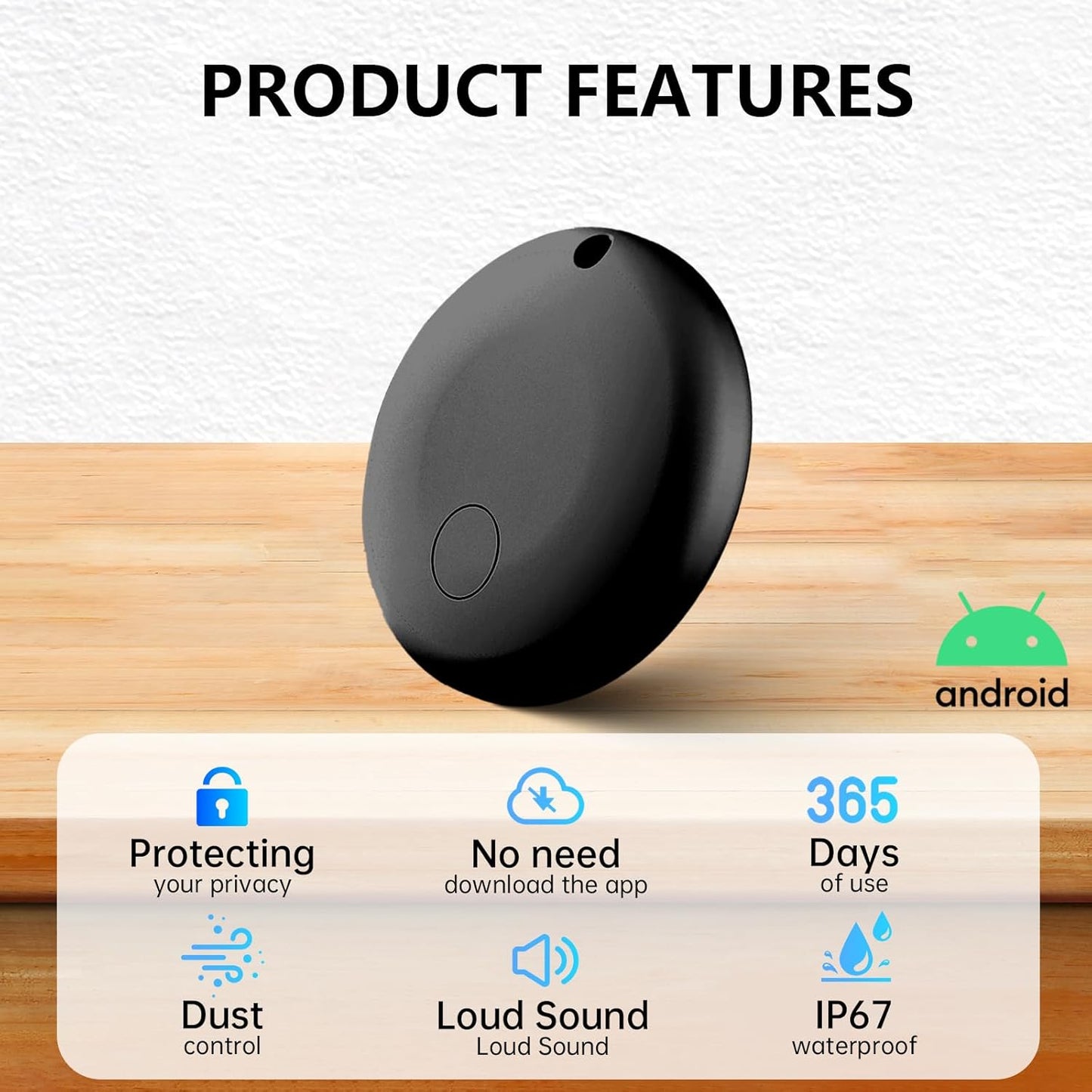 Tracker Tags-4 Pack for Android, Bluetooth Tracker Works with Google’s Find Hub | Android Only | Replaceable Battery | Water- Resistance | Item Finder for Luggage, Wallet, Key, Suitcases, Black