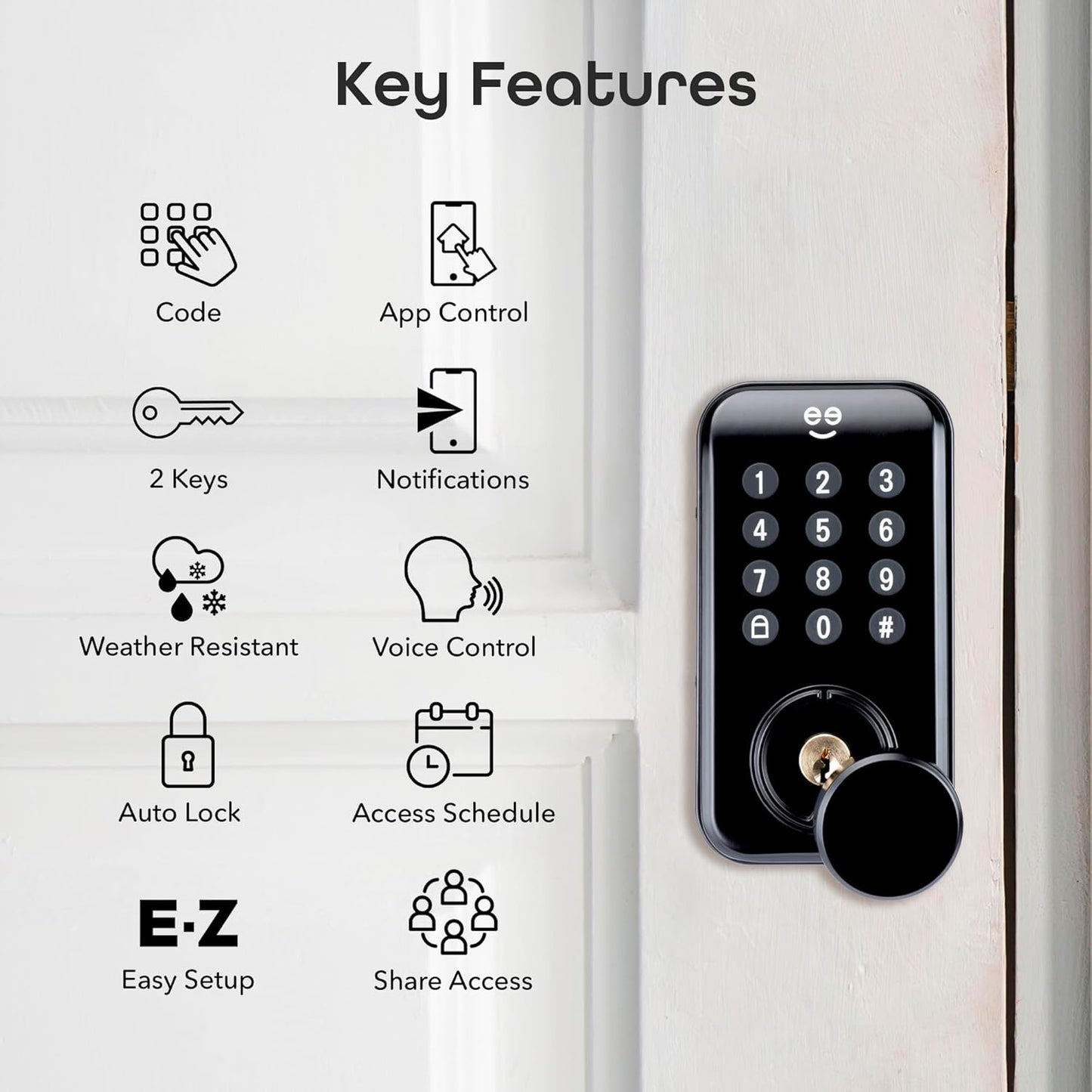 Geeni Keyless Entry Door Lock with Keypad, Smart Locks for Front Door, Electronic Keypad Smart Deadbolt Lock, Auto Lock, 2 Keys, Voice, and App Control - Battery Powered, Share Access, Alerts