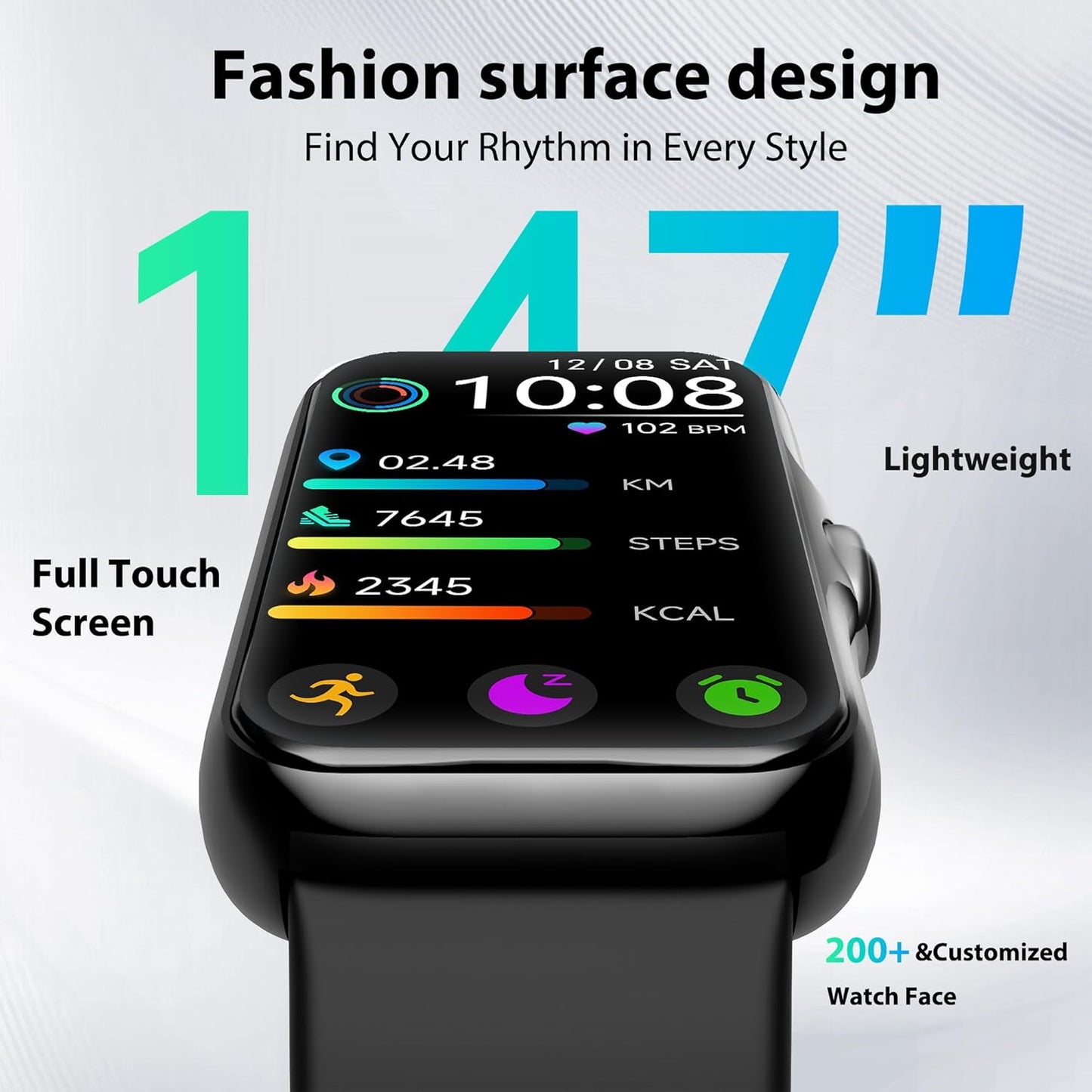 Fitness Tracker with 24/7 Continuous Heart Rate, Blood Oxygen Monitor, Smart Watch with Sleep Monitor, IP68 Waterproof Activity Tracker Step Counter for Women Men