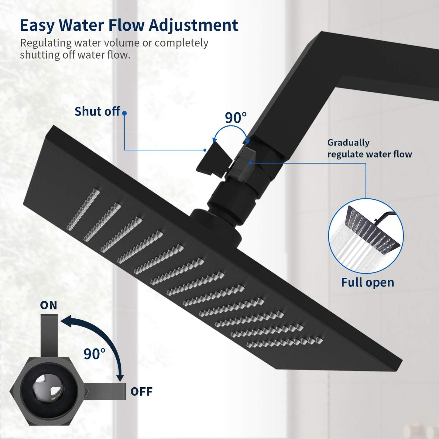 Tenfe Water Flow Control Valve, Brass Shut Off Valve Adjust Water Volume Regulator for Hand Held Shower Head & Bidet Sprayer, Matte Black Water Saver G1/2 Standard Connection
