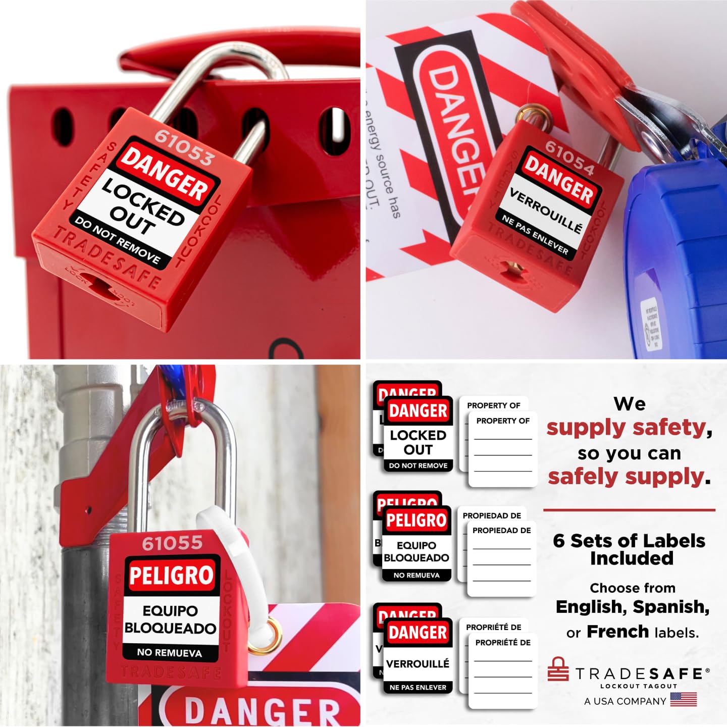 TRADESAFE Lockout Tagout Locks Set - 10 Red Loto Locks, Lockout Locks Keyed Different, 1 Key Per Lock, OSHA Compliant Lock Out Tag Out Padlocks, Safety Padlocks for Electrical Lockout Tag Out Kits