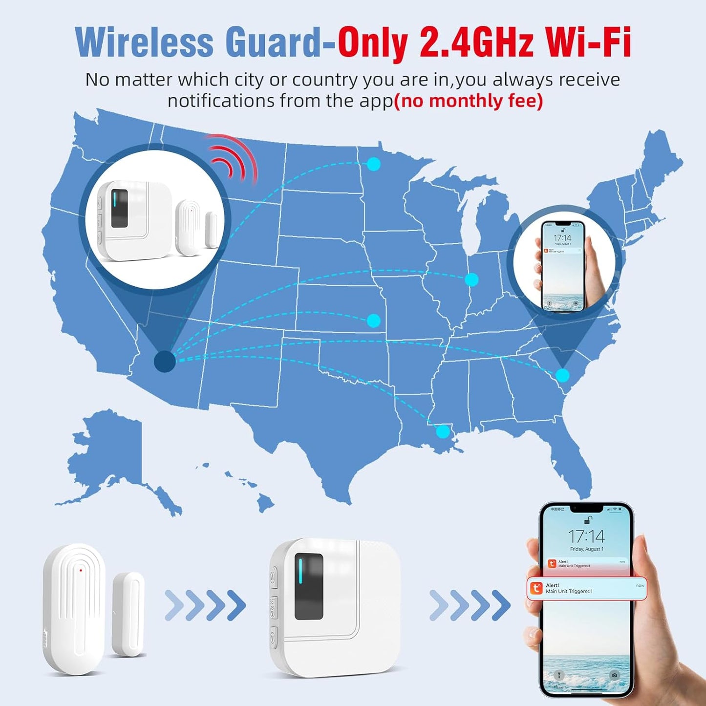 Door Chime,Sanjie WiFi Door Sensor Open Chime When Entering for Business/Home/Store/Office Alert Your Phone,Alarms for Kids Safety,500 FT Range,20 Ringtones,2 Sensors 1 Receiver