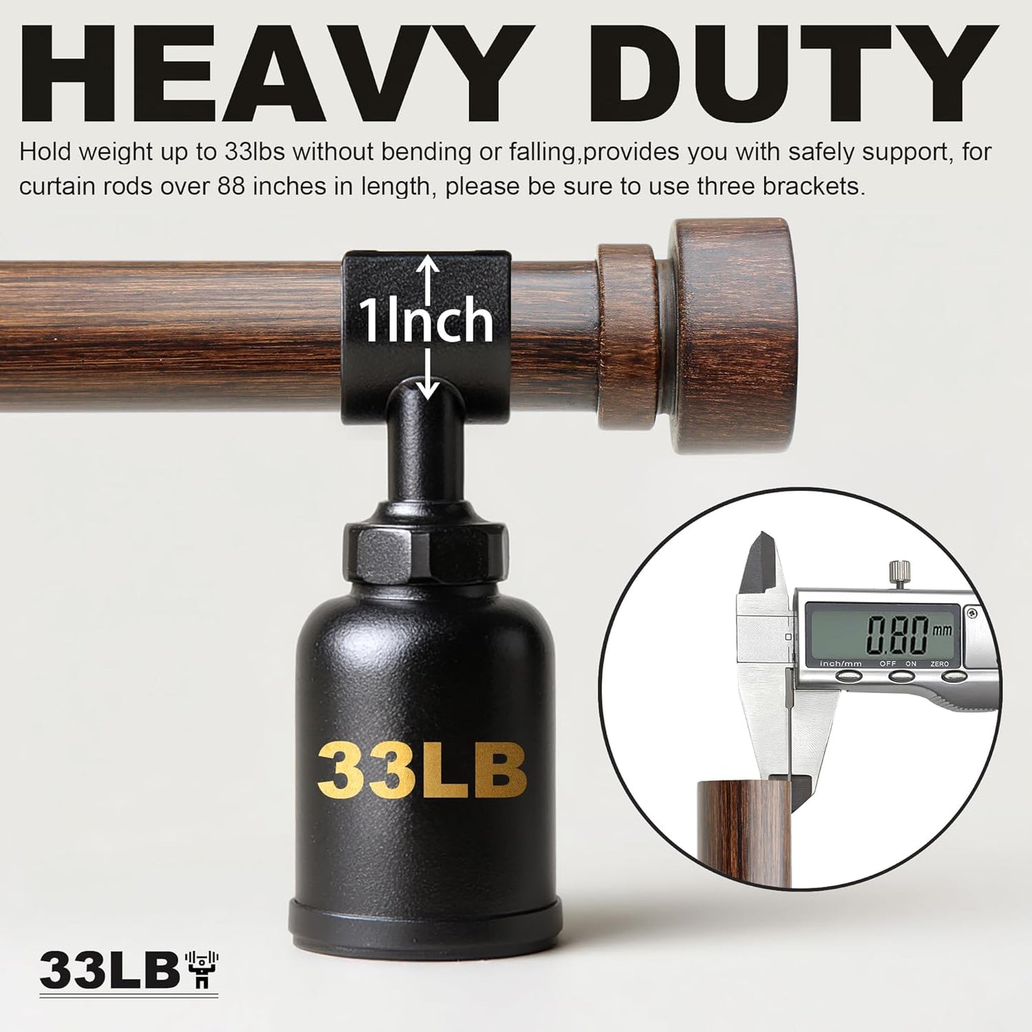 2 Pack Antique Redwood Grain Curtain Rods for Windows 66 to 120 Inches 1" Diameter Heavy Duty Window Curtain Rod Adjustable with Solid Finials for Living Room Bedroom Kitchen Farmhouse Outdoor