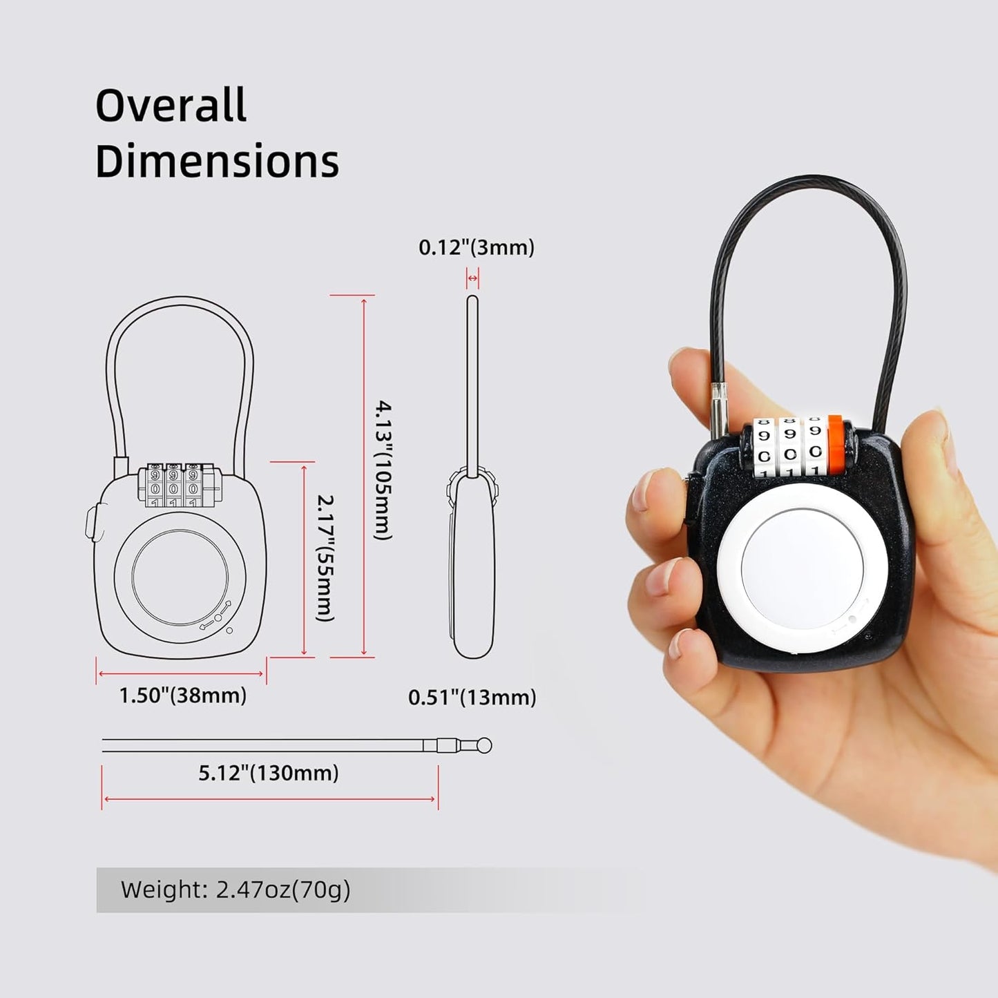 [Apple MFi Certified] iOS GPS Tracker Tag & Holder Case with Combo Cable Lock, Compatible with Apple Find My, Locking AirTag Holder for Luggage Travel Tracking, Backpack, Suitcase, Kids School Bag