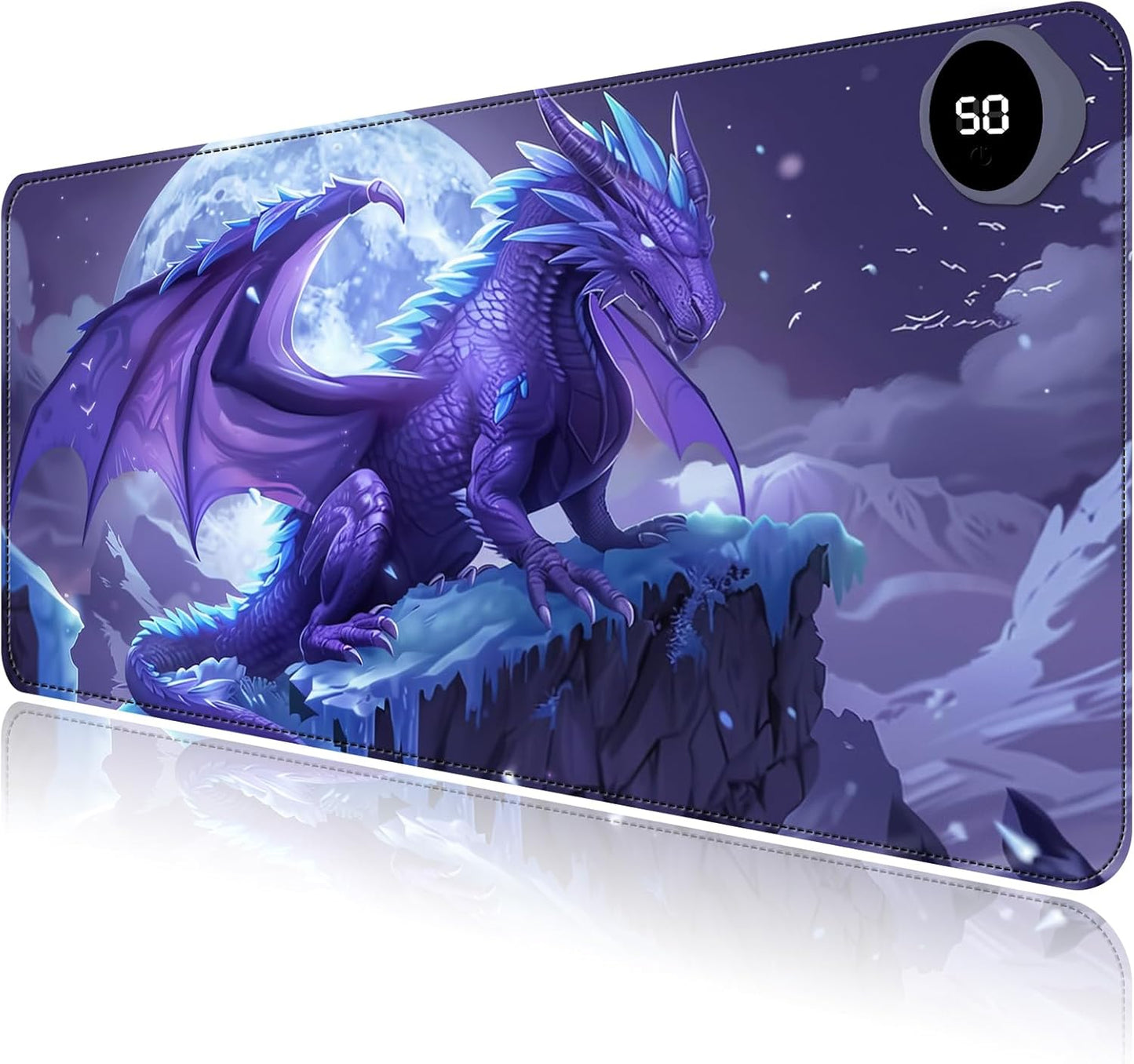 Heated Mouse Pad with 3 Levels Heated & 3 Hours Auto Shut-Off Mouse Pad for Warming Hands in Office Home, 31.5" x 13"Large Safe Desk Mat Hand Warmer，Angry Flying Dragon