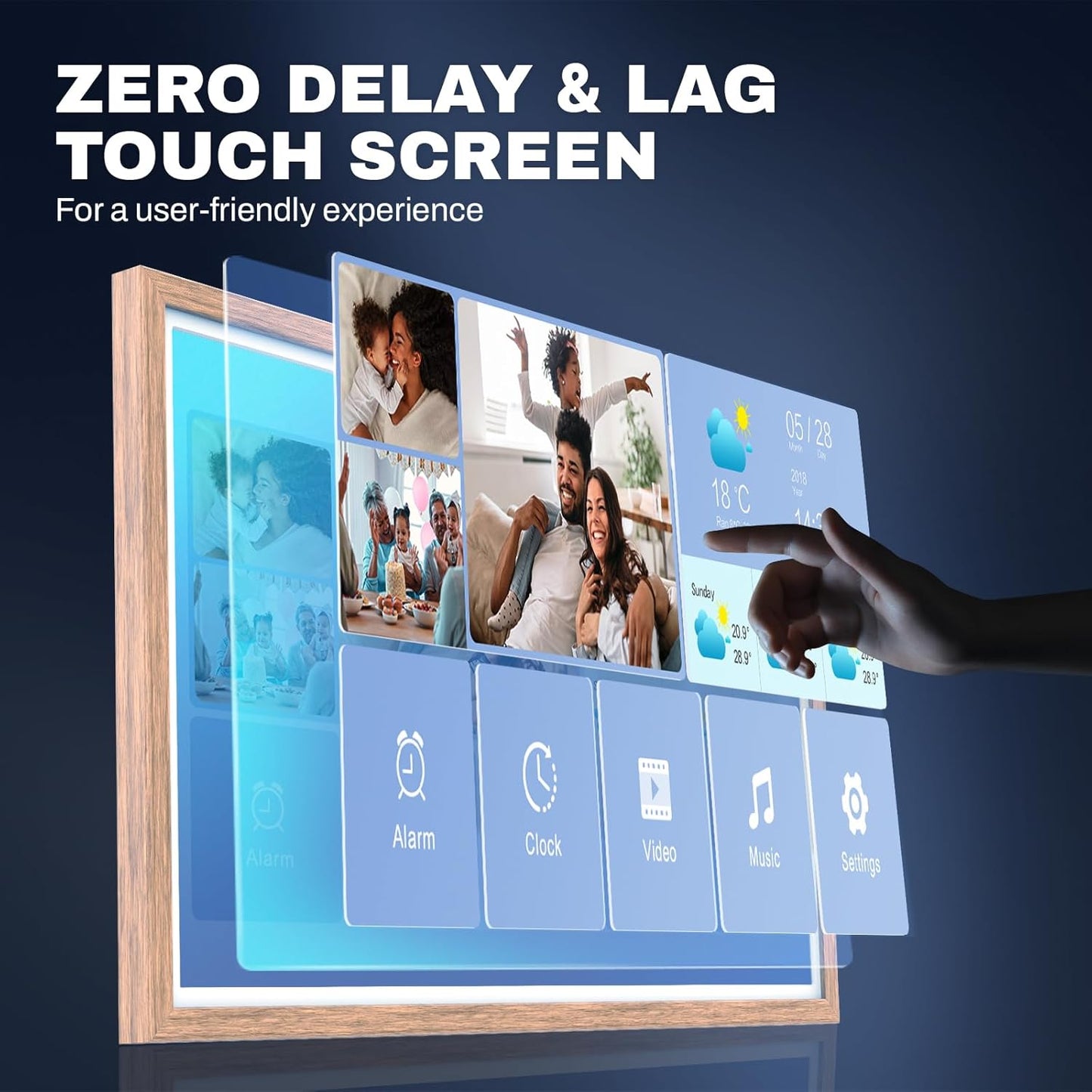 32 Inch FHD Extra Large Digital Picture Frame Touchscreen, 64GB FHD IPS WiFi Digital Photo Frame Remote, Share Photo/Video via Apps, Email, Auto-Rotate,Wood Pattern
