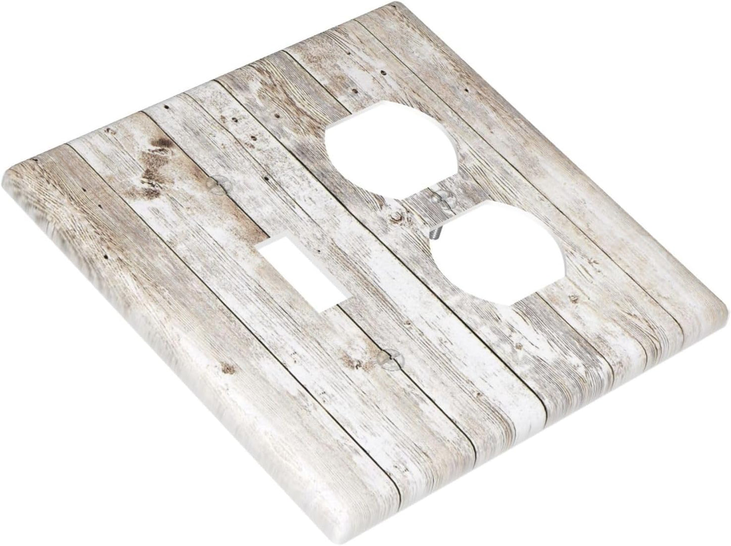 Vintage Light Wood Retro Rustic White Gray Oak Print Wallplates 1 Toggle 1 Duplex Switch Plate Electrical GFCI Faceplate Decorative Light Switch Covers for Farmhouse Home Decor