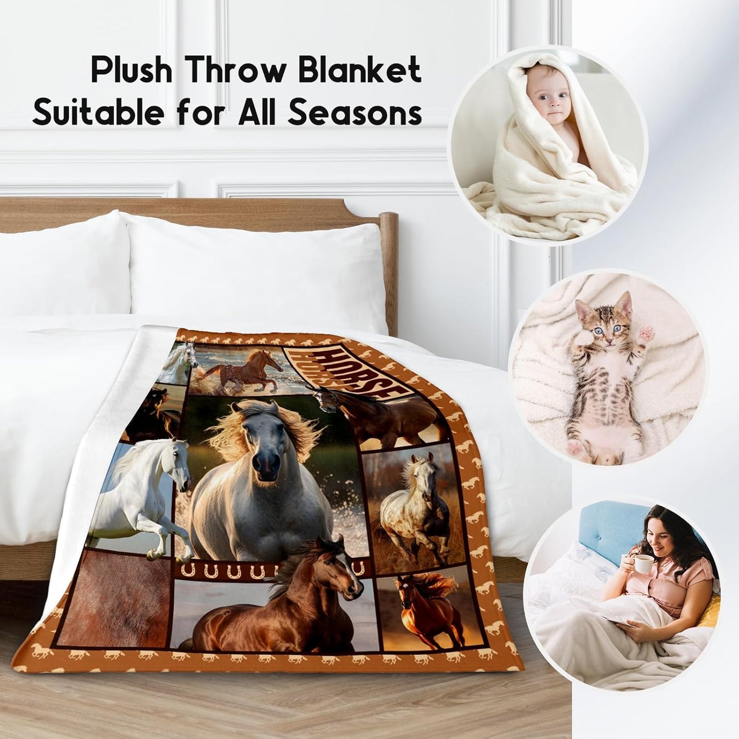 Horse Girls Blanket, Horse Gifts for Girl Ages 8-12 10-12, 30"x40" Kids Throw Blankets for Adults Women, Cowgirl Room Decor Western Throws for Animal Lovers
