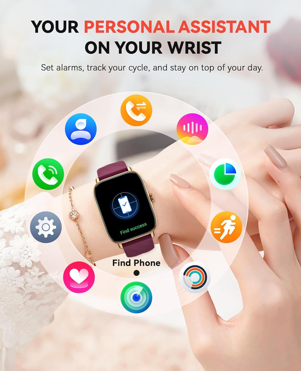 Smart Watches Fitness Tracker for Men Women with Step Counter, Sleep /Calorie Monitor, Pedometer, IP68 Waterproof, 120+ Sports for iPhone Android, 1.91” Touchscreen Smartwatch (Casual, Wine-red, 1.91)