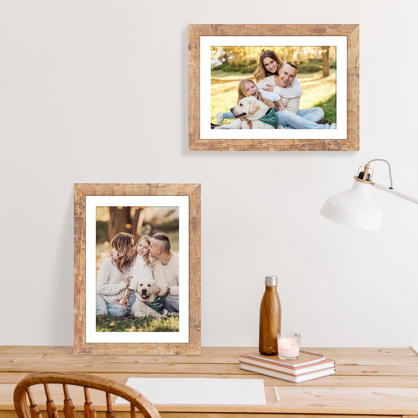 iRahmen 10x14 Picture Frame Set of 4 with Tempered Glass, Rustic Brown Frame Display 8x12 Pictures with Mat or 10 x 14 Without Mat, Wooden Photo Frames for Wall Mounting
