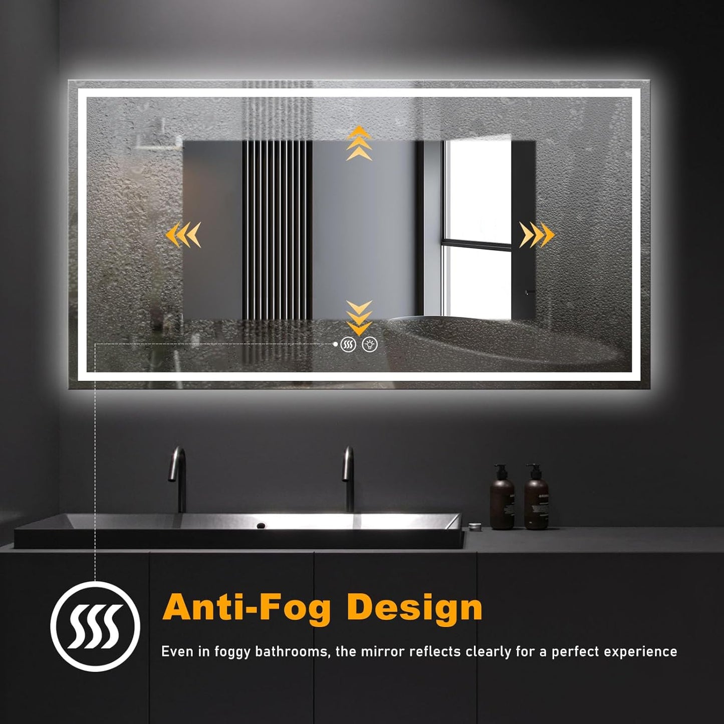 LED Smart Mirror with Lights, 48"x32" Lighted Bathroom Mirrors Wall Mounted, Anti-Fog Lighted Vanity Mirror, Stepless Dimmable, 3 Colors, Memory Function, Horizontal/Vertical LED Mirror.